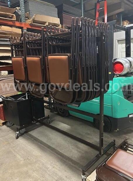 45 Brown Folding Chairs with Storage Rack   Government Surplus Auction - Photo #2