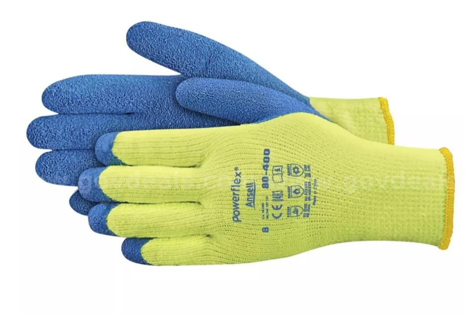 Brand New - 6 Pairs - Powerflex 80-400 Thermal Latex Coated Gloves, Size Small - Shipping Available  400 Government Surplus Auction - Primary Photo