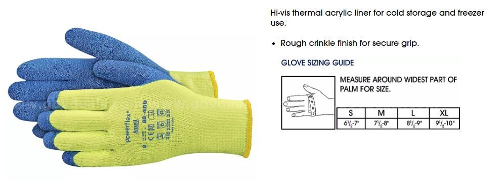 Brand New - 6 Pairs - Powerflex 80-400 Thermal Latex Coated Gloves, Size Small - Shipping Available  400 Government Surplus Auction - Photo #2
