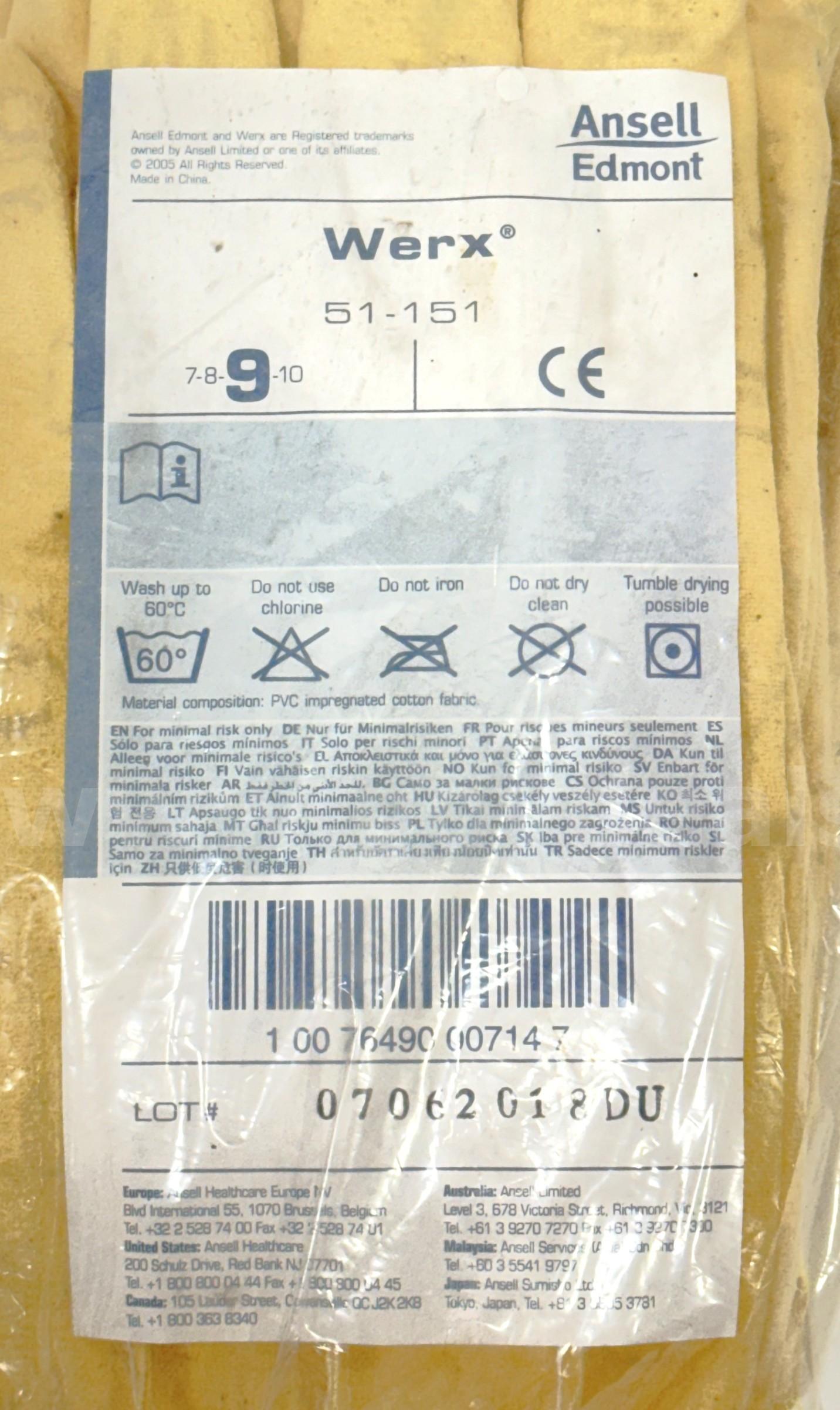 Brand New - 12 Pairs - Werx 51-151 Vinyl Impregnated Glove, Size 9 - Shipping Available  151 Government Surplus Auction - Photo #3