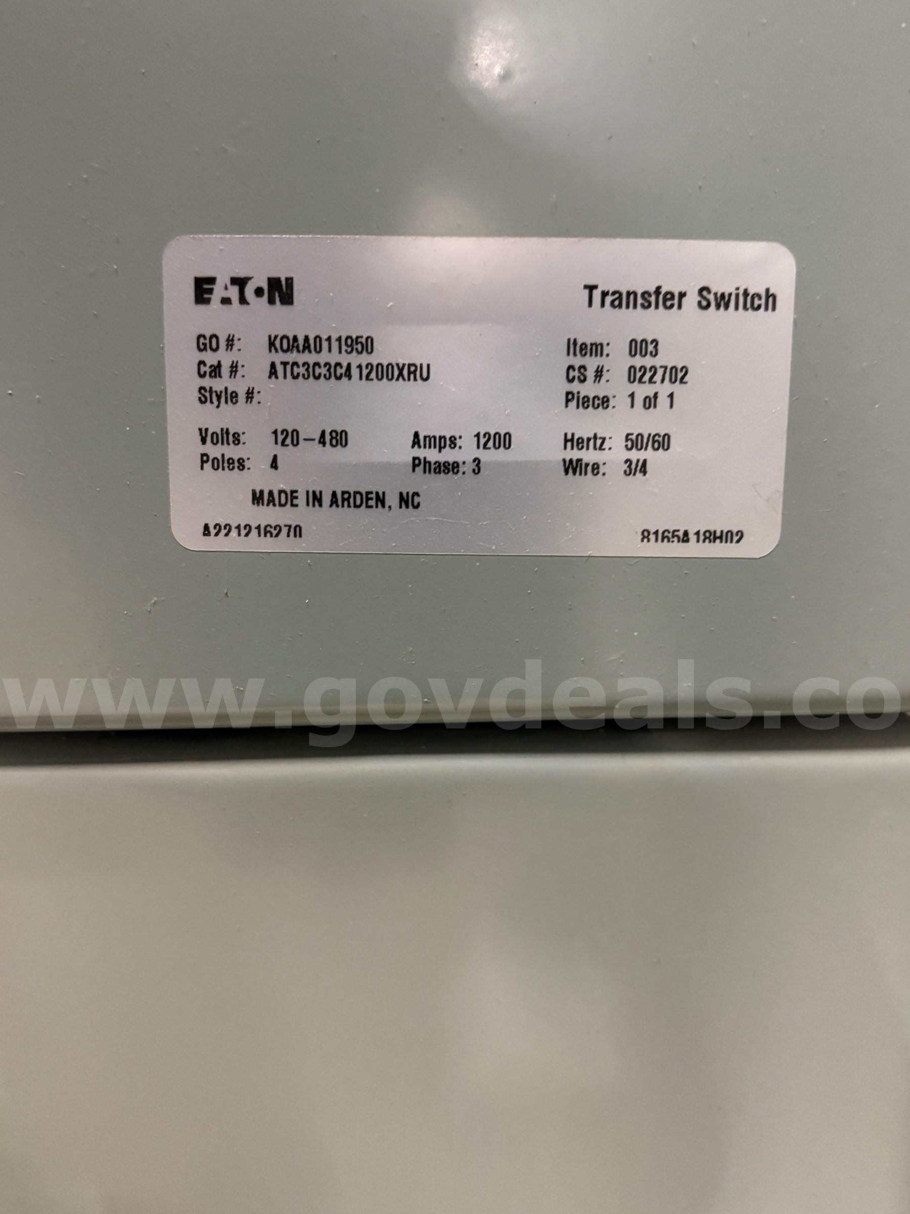 Eaton 1200A Automatic Transfer Switch Eaton 1200A Government Surplus Auction - Photo #4