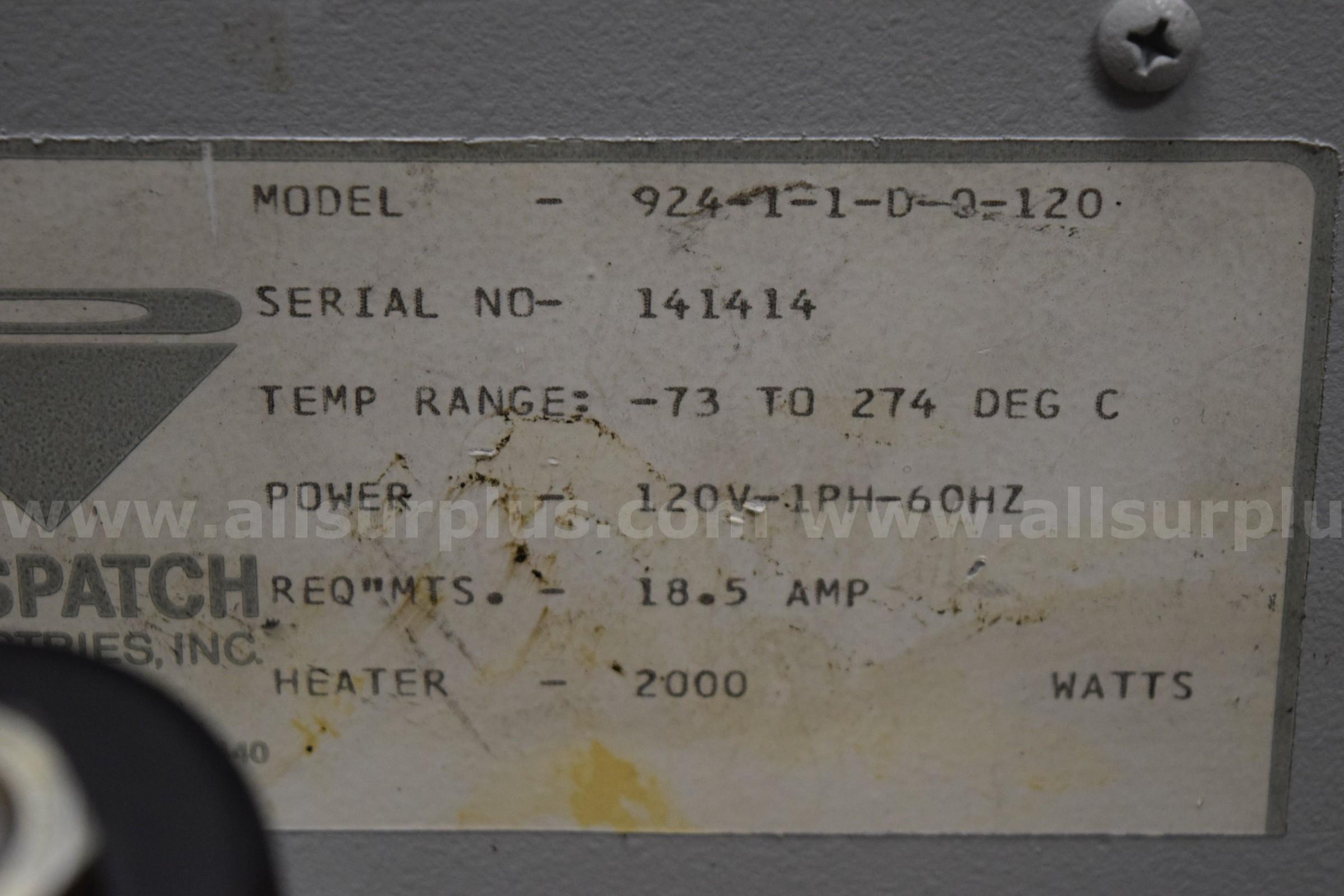 Despatch 924-1-1-D-9-120 Temperature Test Chamber Despatch 924 Government Surplus Auction - Photo #5