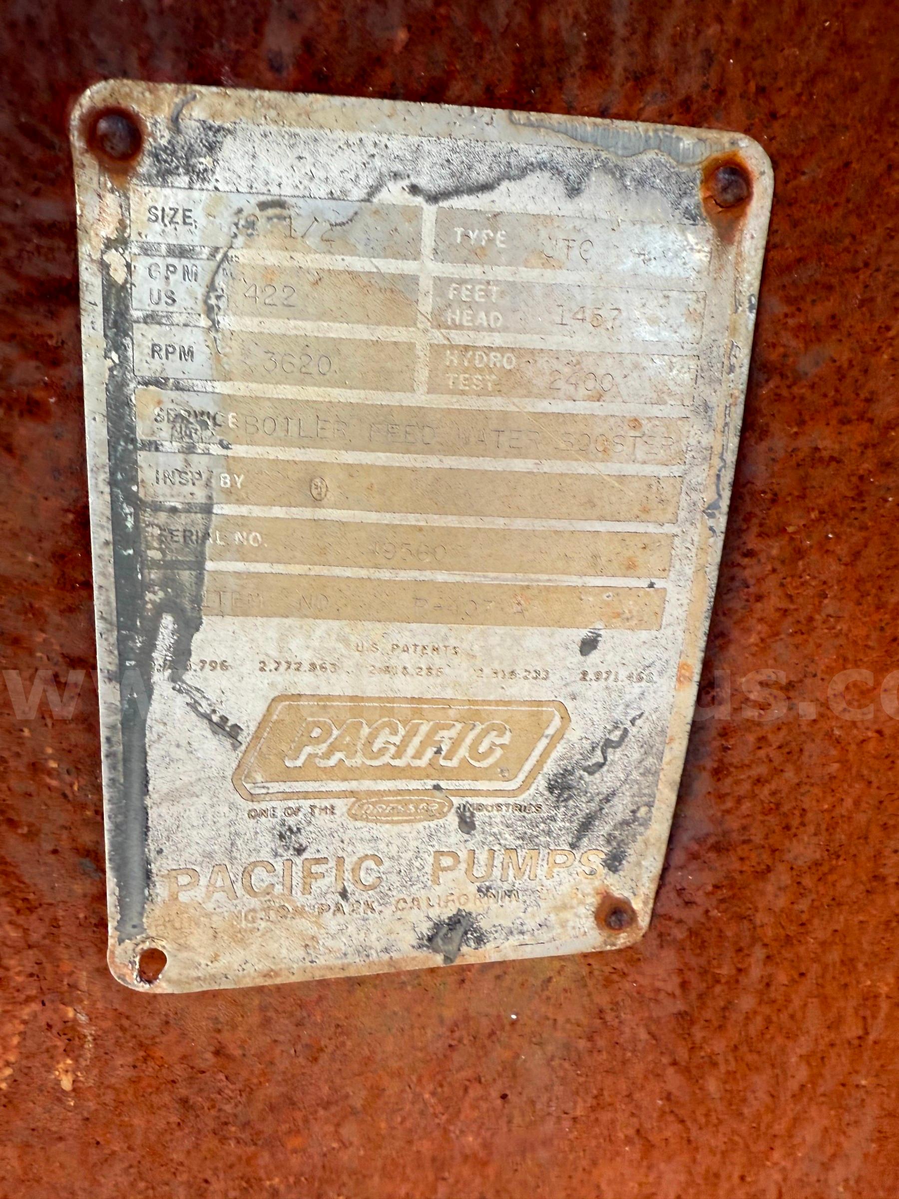 Pumps, Multistage Boiler Feedwater, Pacific 2-1.5, 422gmp, Type JTC, Qty 2  422gmp Government Surplus Auction - Photo #12