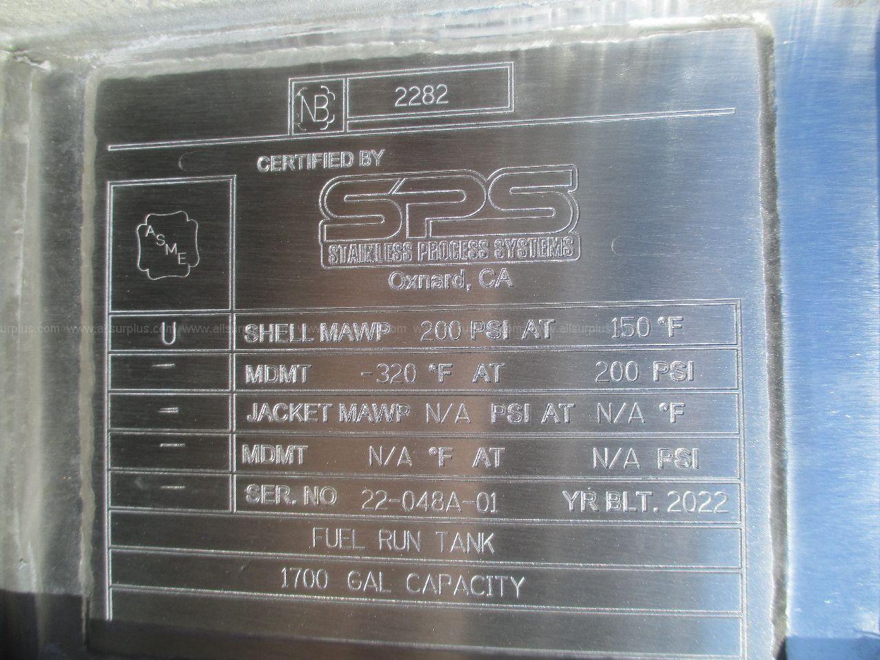 Stainless Process Systems Fuel Run Tank, 1700-Gallon Stainless Process Systems 1700 Government Surplus Auction - Photo #4