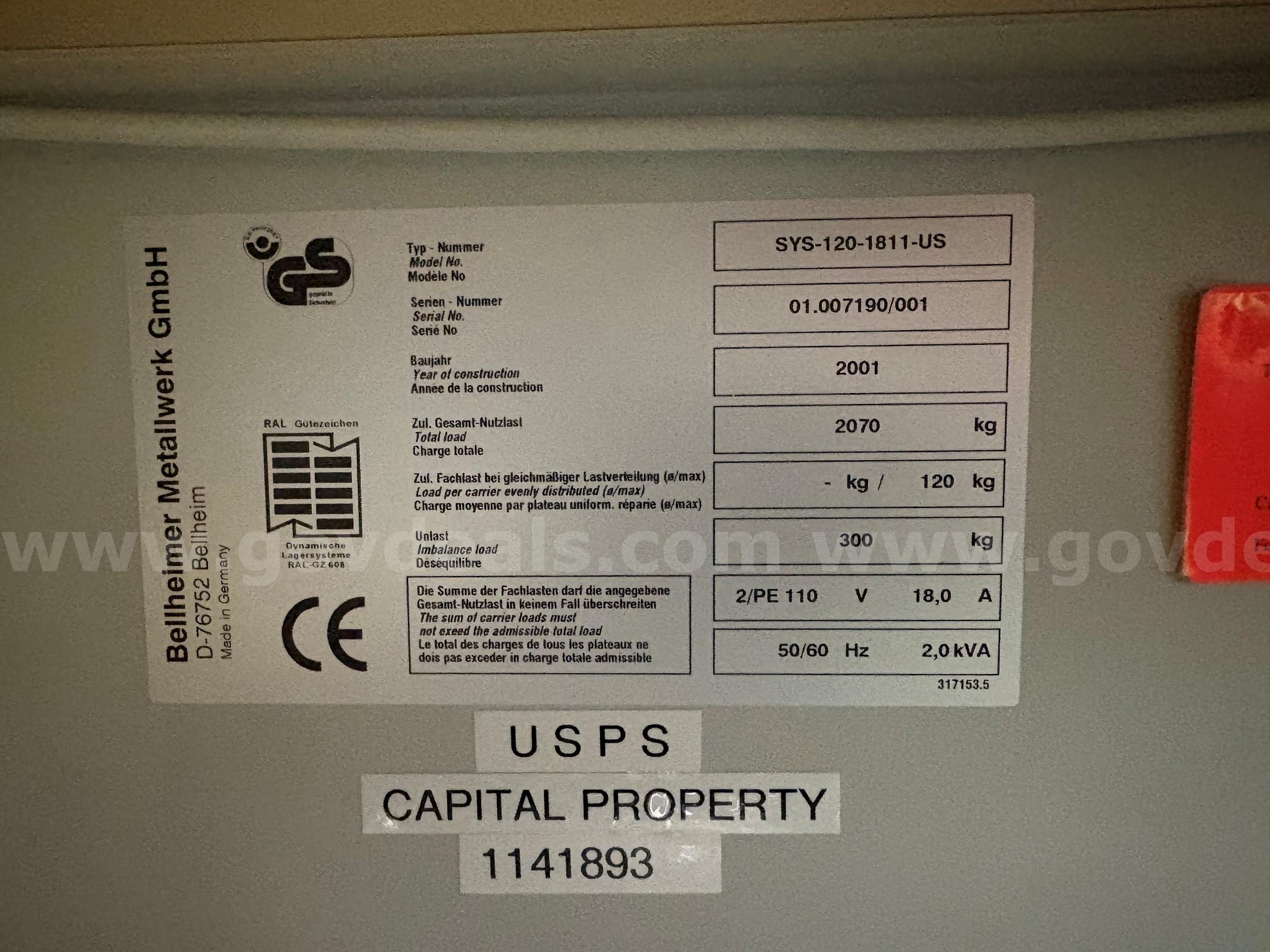 Kardex Remstar Lektriever Automated Vertical Carousel Filing System (Model SYS-120-1811-US) (CP# 1141893) Lektriever 120 Government Surplus Auction - Photo #5