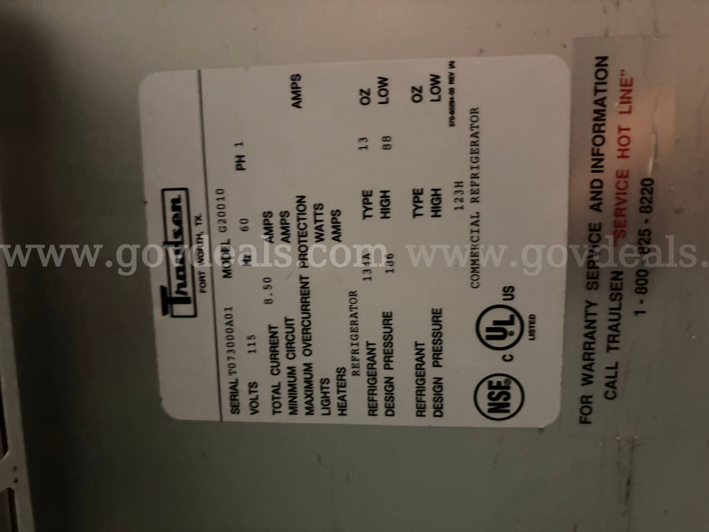 Traulsen G-Express Roll-In Commercial Refrigerator – Model G20010  Express Government Surplus Auction - Photo #2
