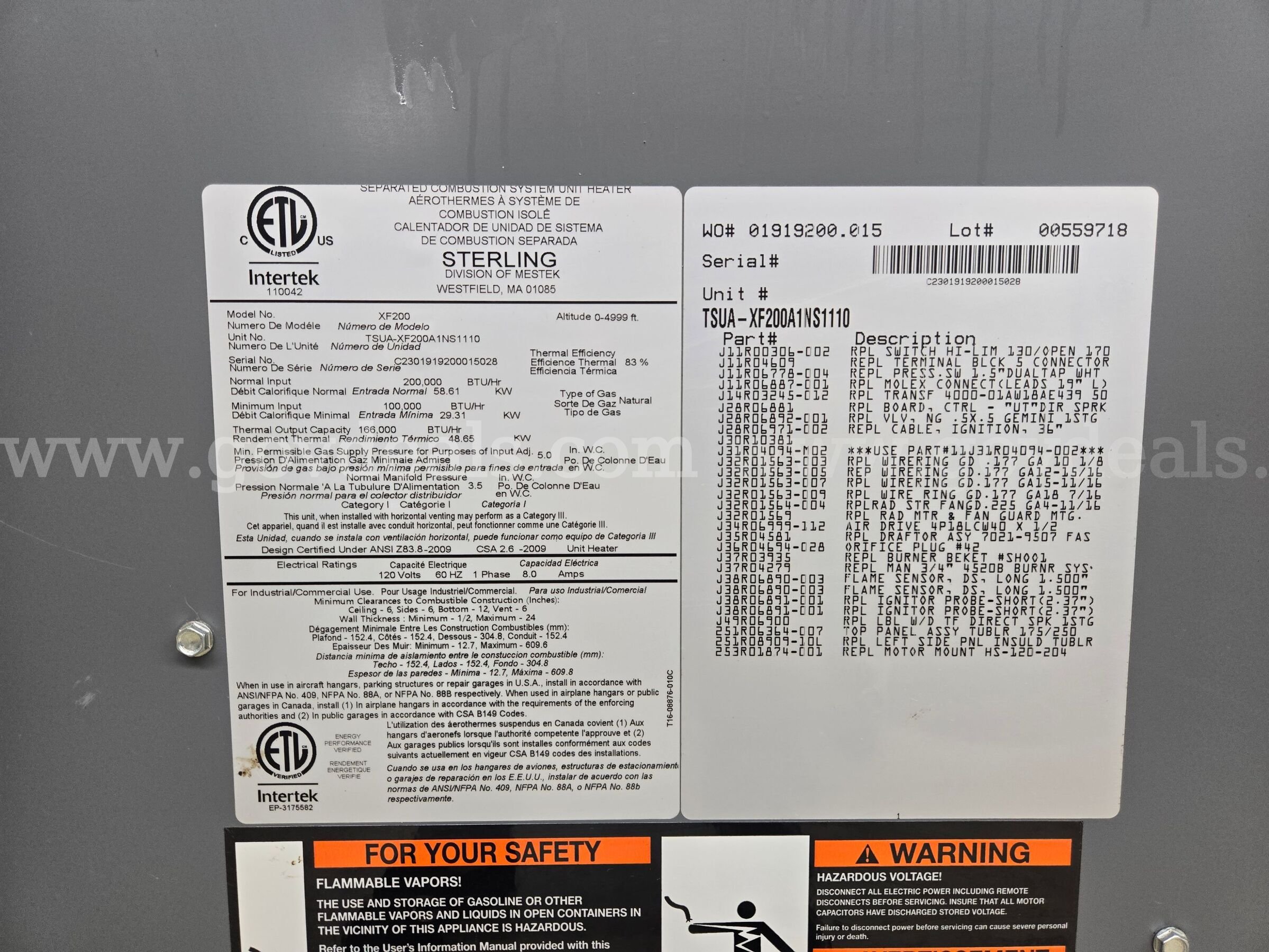 Sterling XF200 Heater Sterling XF200 Government Surplus Auction - Photo #5