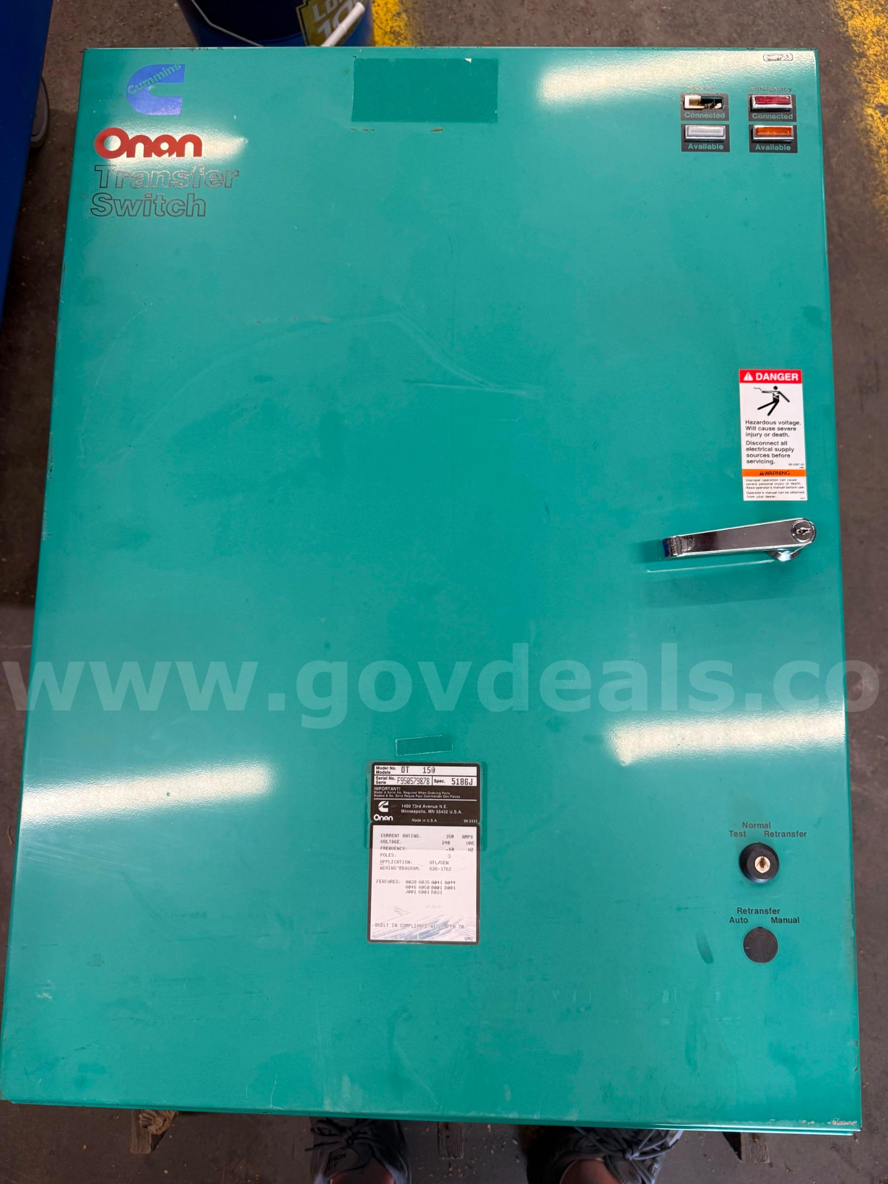 Cummins / Onan OT150 150 Amp Automatic Transfer Switch – 240V – 3 Pole – Power Sentry