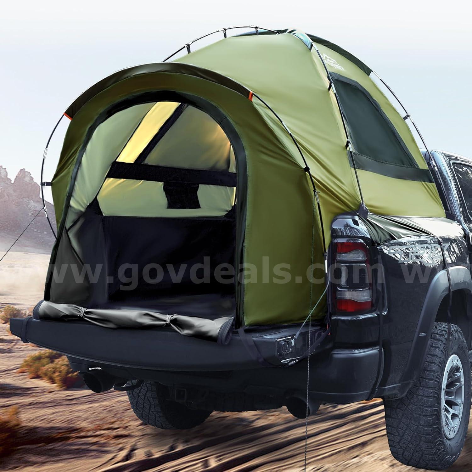FREE SHIPPING - Factory Sealed: Waterproof Truck Bed Tent for Camping – Fits 5.5–6ft Beds – 2–3 Person Tent with Windows   Government Surplus Auction - Primary Photo