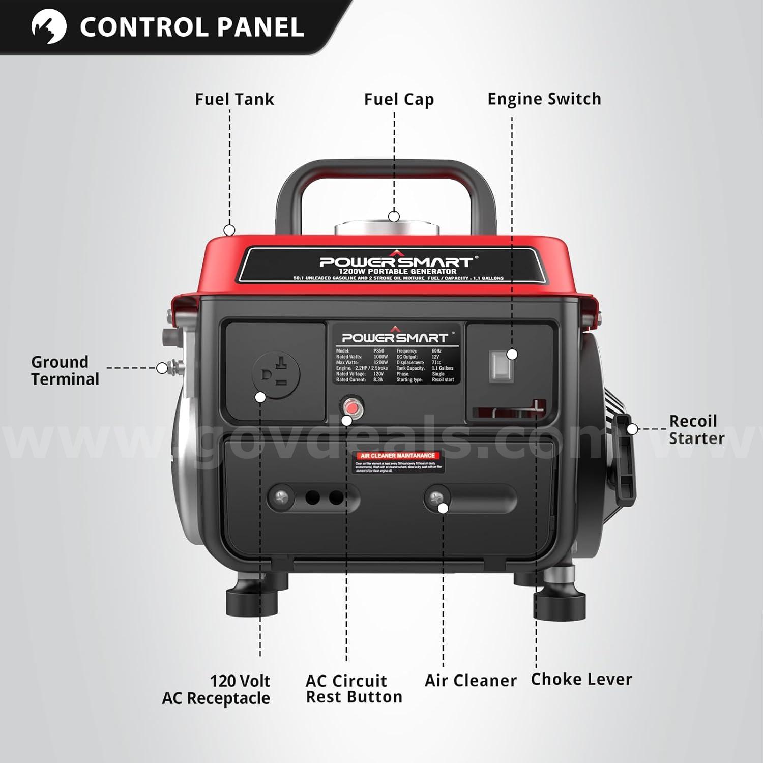 FREE SHIPPING – NEW 1200-Watt Portable Generator, Super Quiet, 37lb Lightweight, 5hr Runtime, 120V/12V  1200 Government Surplus Auction - Photo #4