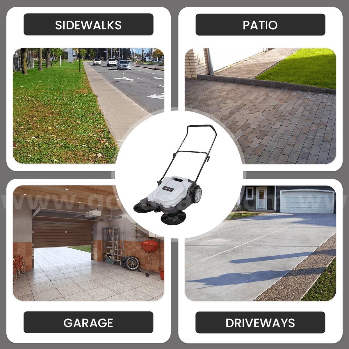 FREE SHIPPING - Factory Sealed - Walk-Behind Outdoor Floor Sweeper, 5.25 Gal Bin, 25.5" Width, Manual Push, Grey   Government Surplus Auction - Photo #2