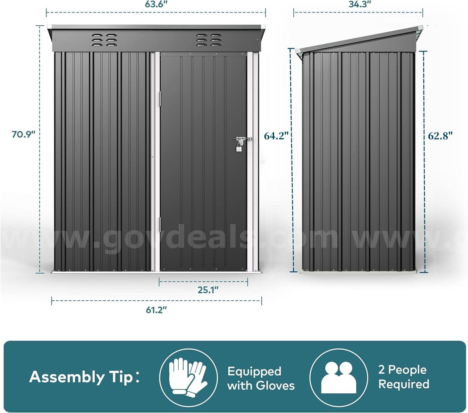 FREE SHIPPING - NEW 5' x 3' Galvanized Metal Outdoor Storage Shed with Lockable Door   Government Surplus Auction - Photo #2