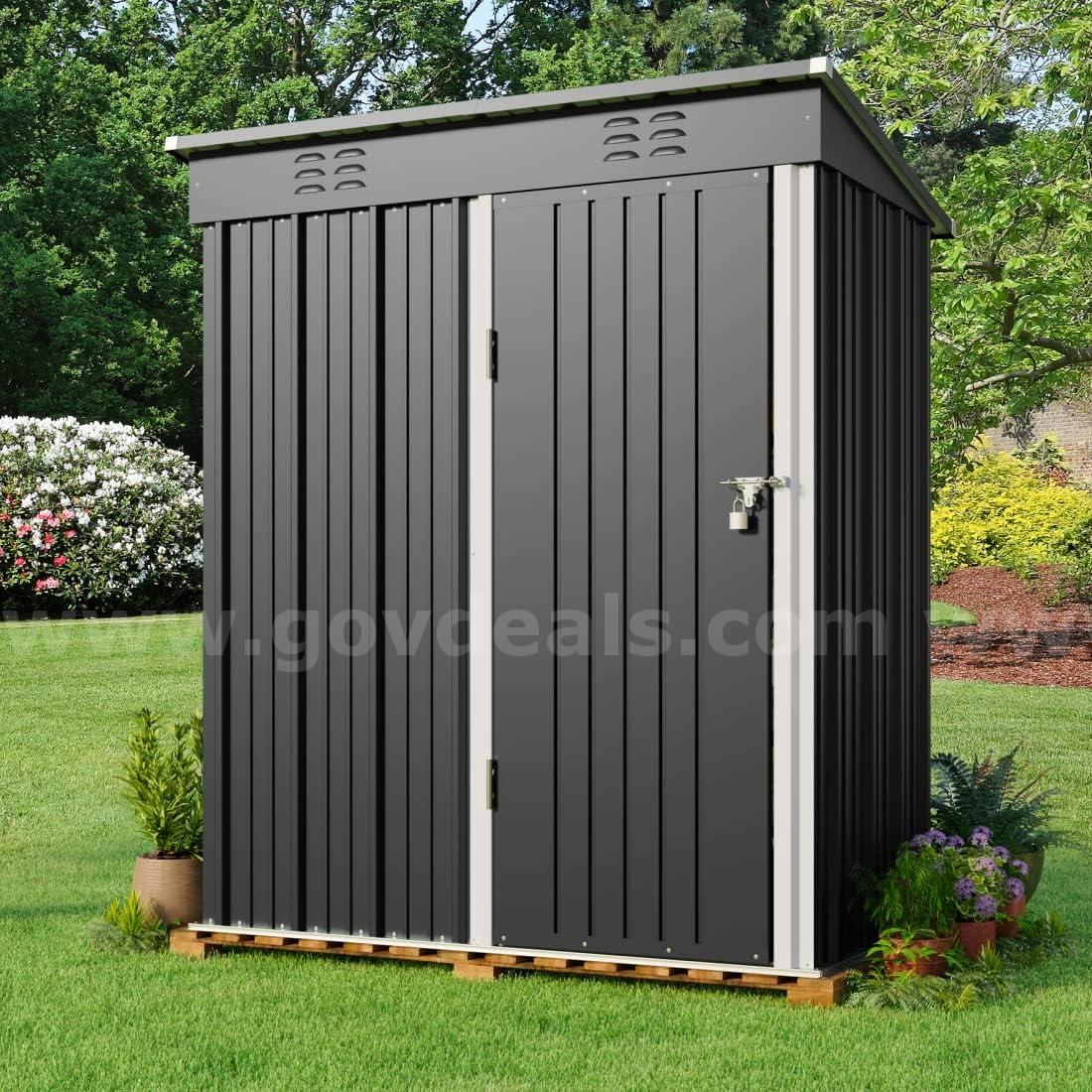 FREE SHIPPING - NEW 5' x 3' Galvanized Metal Outdoor Storage Shed with Lockable Door   Government Surplus Auction - Photo #3