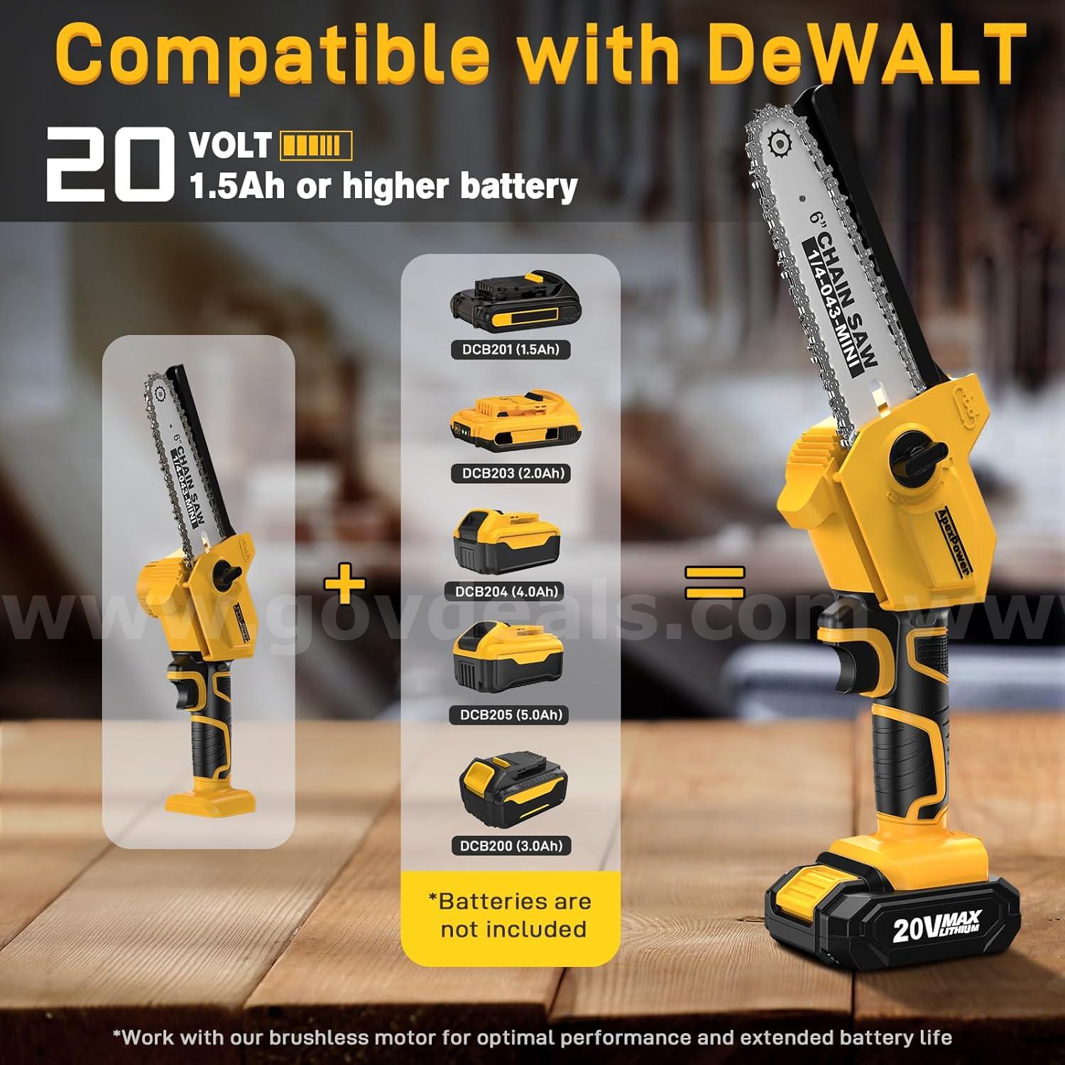 Free Shipping - NEW 20V 6" Cordless For DEWALT Mini Chainsaw with Brushless Motor and Auto Oiler   Government Surplus Auction - Photo #3
