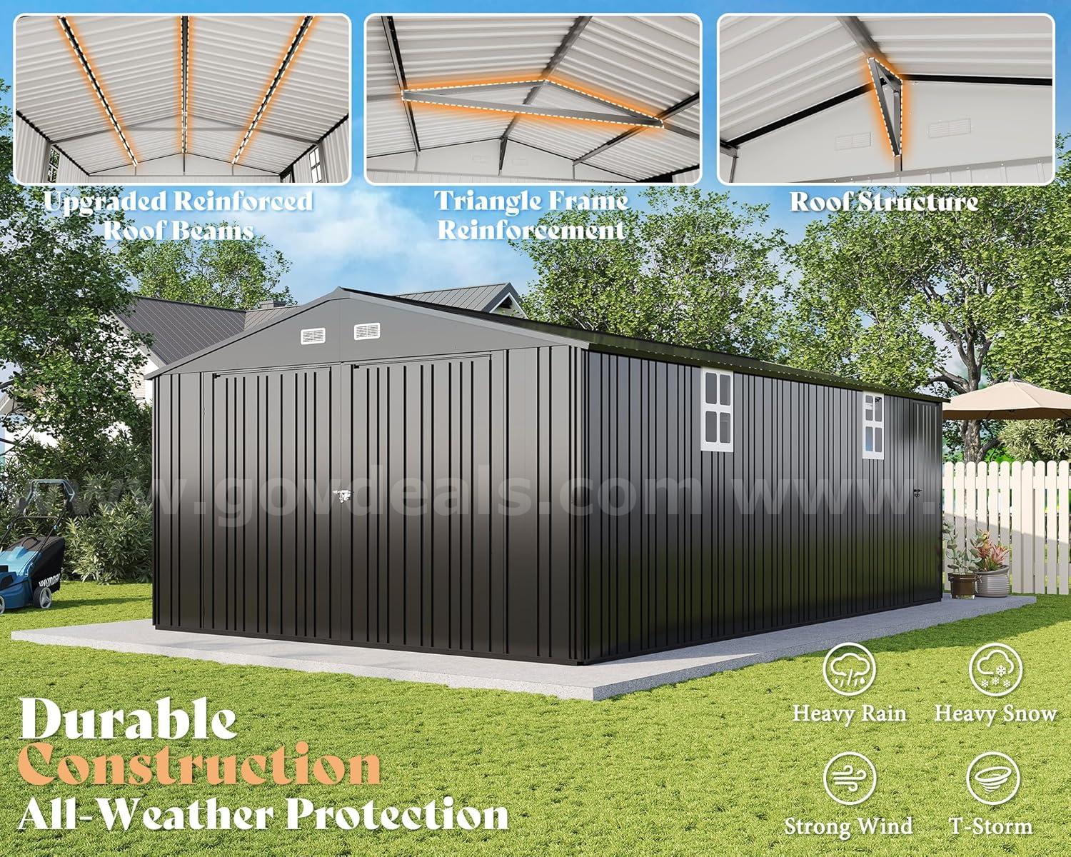 FREE SHIPPING - NEW - 13x21x8.4 FT Extra-Large Metal Garage Shed With Doors & Windows – Dark Gray   Government Surplus Auction - Photo #2