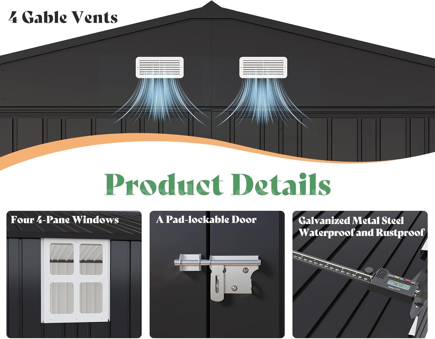 FREE SHIPPING - NEW - 13x21x8.4 FT Extra-Large Metal Garage Shed With Doors & Windows – Dark Gray   Government Surplus Auction - Photo #3