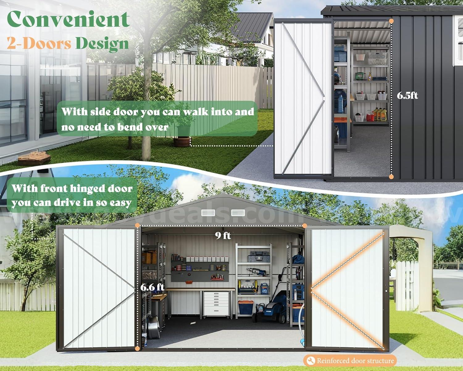 FREE SHIPPING - NEW - 13x21x8.4 FT Extra-Large Metal Garage Shed With Doors & Windows – Dark Gray   Government Surplus Auction - Photo #5