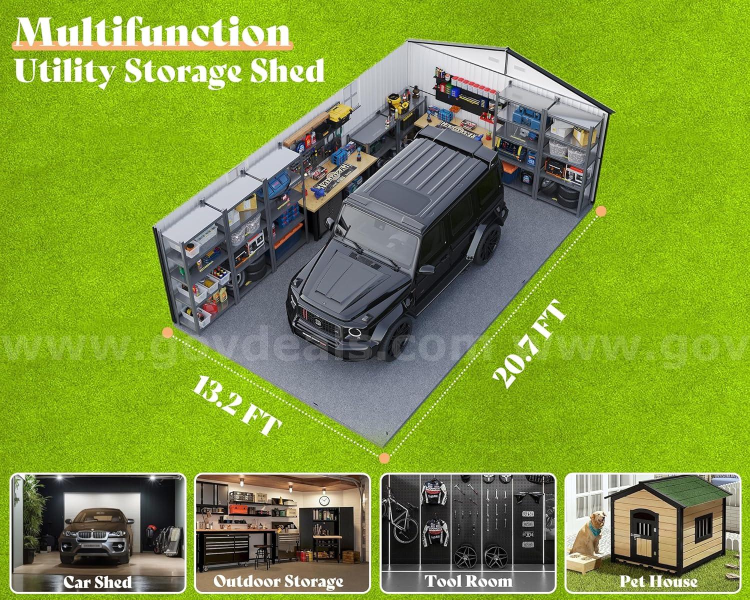FREE SHIPPING - NEW - 13x21x8.4 FT Extra-Large Metal Garage Shed With Doors & Windows – Dark Gray   Government Surplus Auction - Photo #6