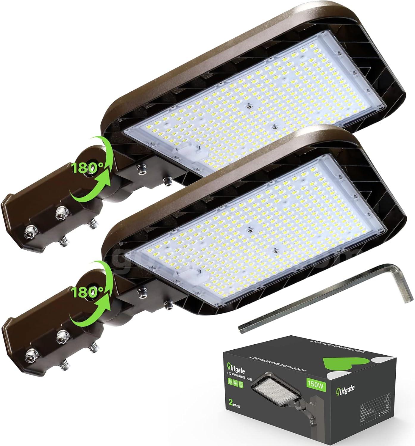 FREE SHIPPING NEW Lot of 2 – 150W LED Parking Lot Lights 22500LM Slip Fitter Mount  150W Government Surplus Auction - Primary Photo