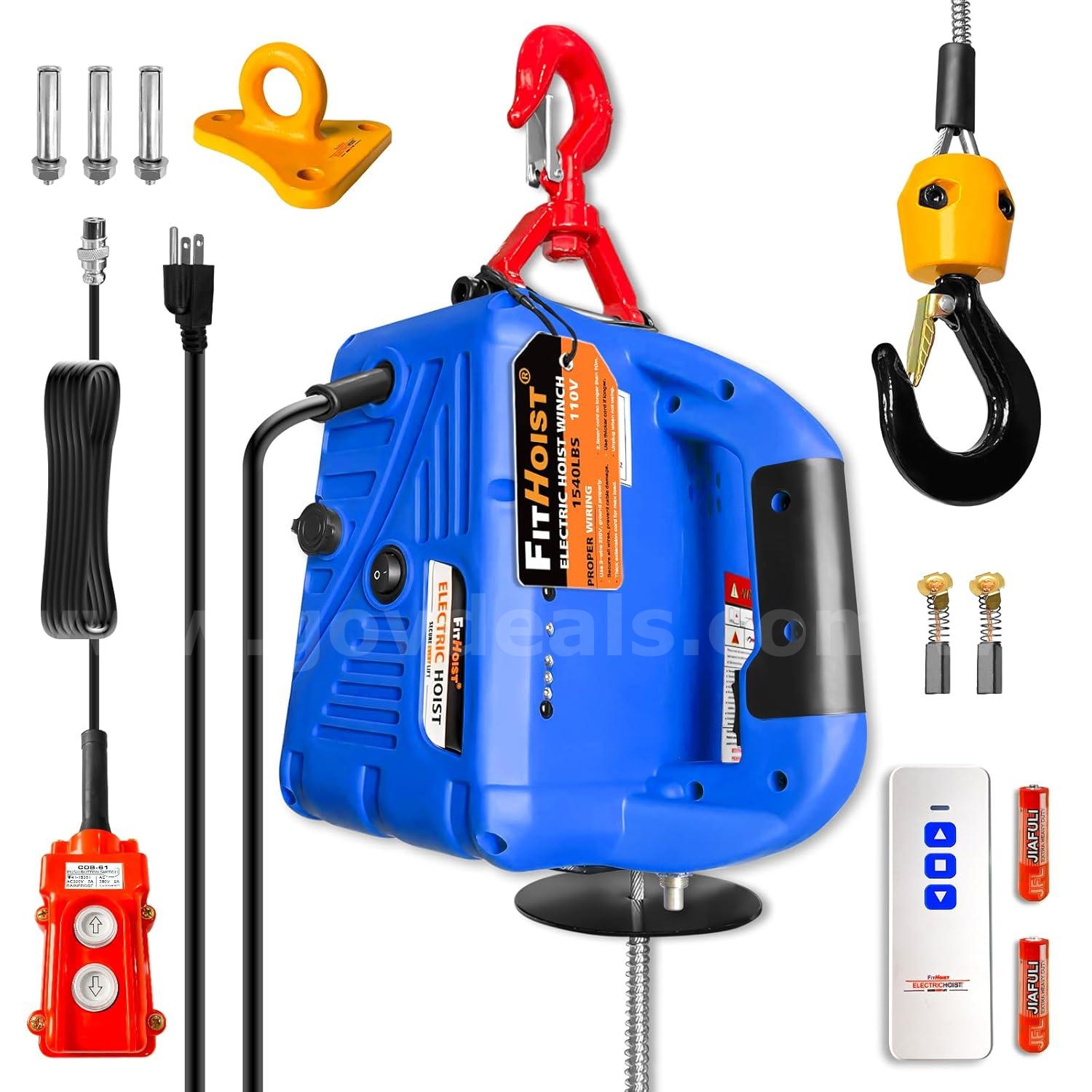 FREE SHIPPING New 1500W Electric Hoist Winch 1540 lb 25ft Cable w/ Remote