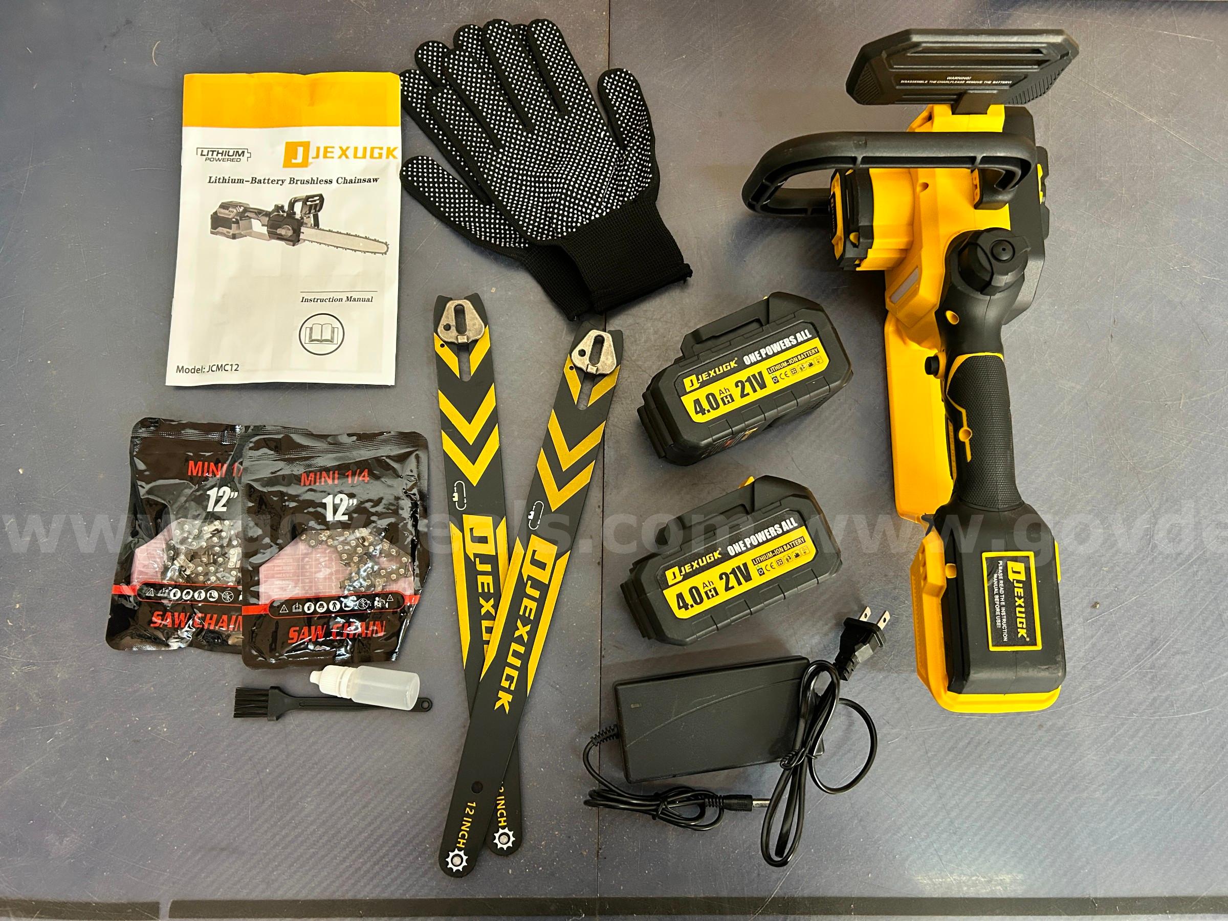 Free Shipping - NEW Factory Sealed - 12" Brushless Cordless Chainsaw –Handheld Electric Chain Saw with 2×4.0Ah Batteries   Government Surplus Auction - Primary Photo