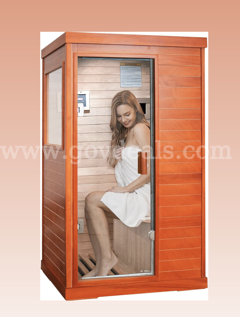 Factory Sealed – FREE Shipping - Infrared 1-Person Home Sauna, 800W, Okoume Wood, LED, Speakers, Glass Door  800W Government Surplus Auction - Photo #2