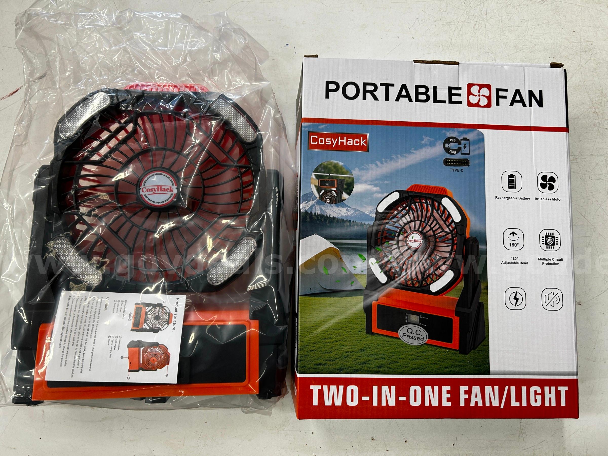 FREE SHIPPING - Factory Sealed Rechargeable Camping Fan with LED Light & Power Bank – 4-Speed Battery Operated Work Fan   Government Surplus Auction - Photo #4