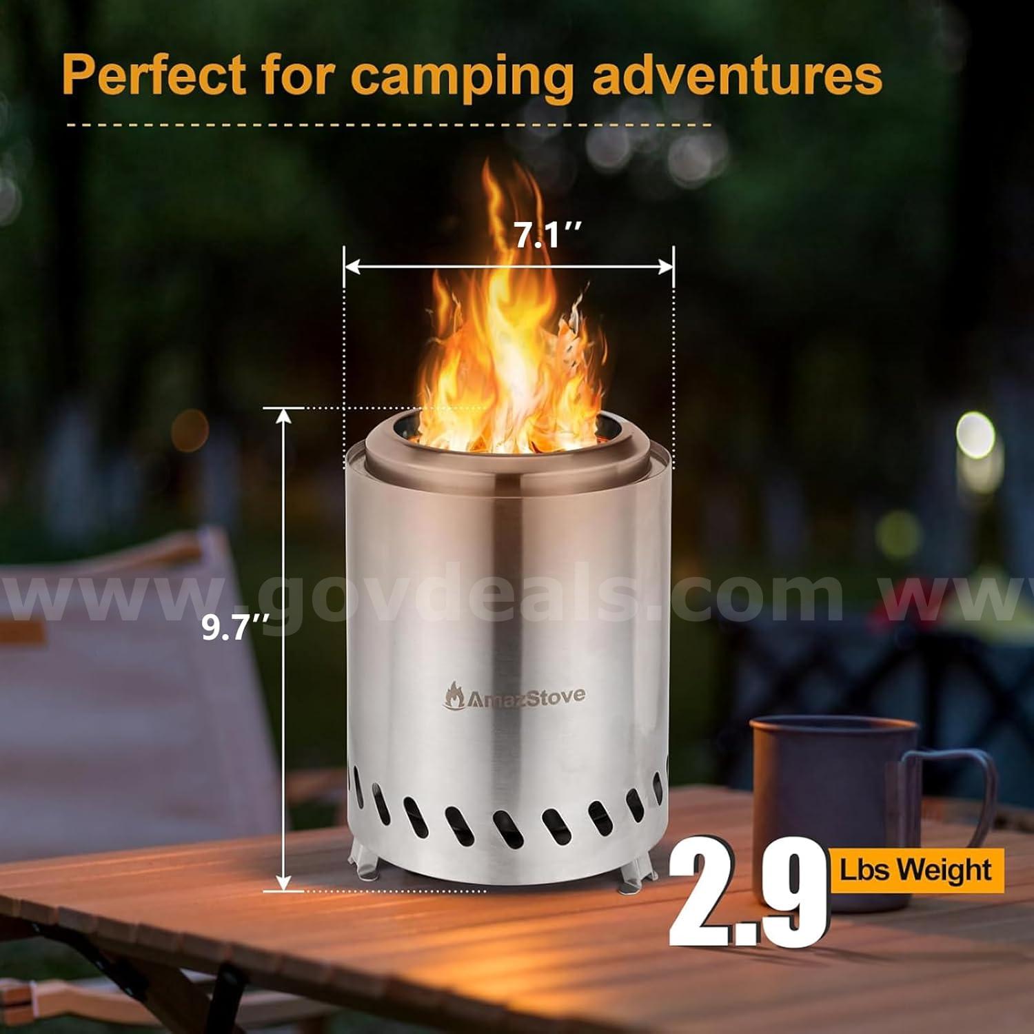 Ships Free in USA - Brand New Tabletop Fire Pit, Low Smoke Outdoor Mini Stove, Wood or Pellet Fueled, 9.7x7.1in   Government Surplus Auction - Photo #3