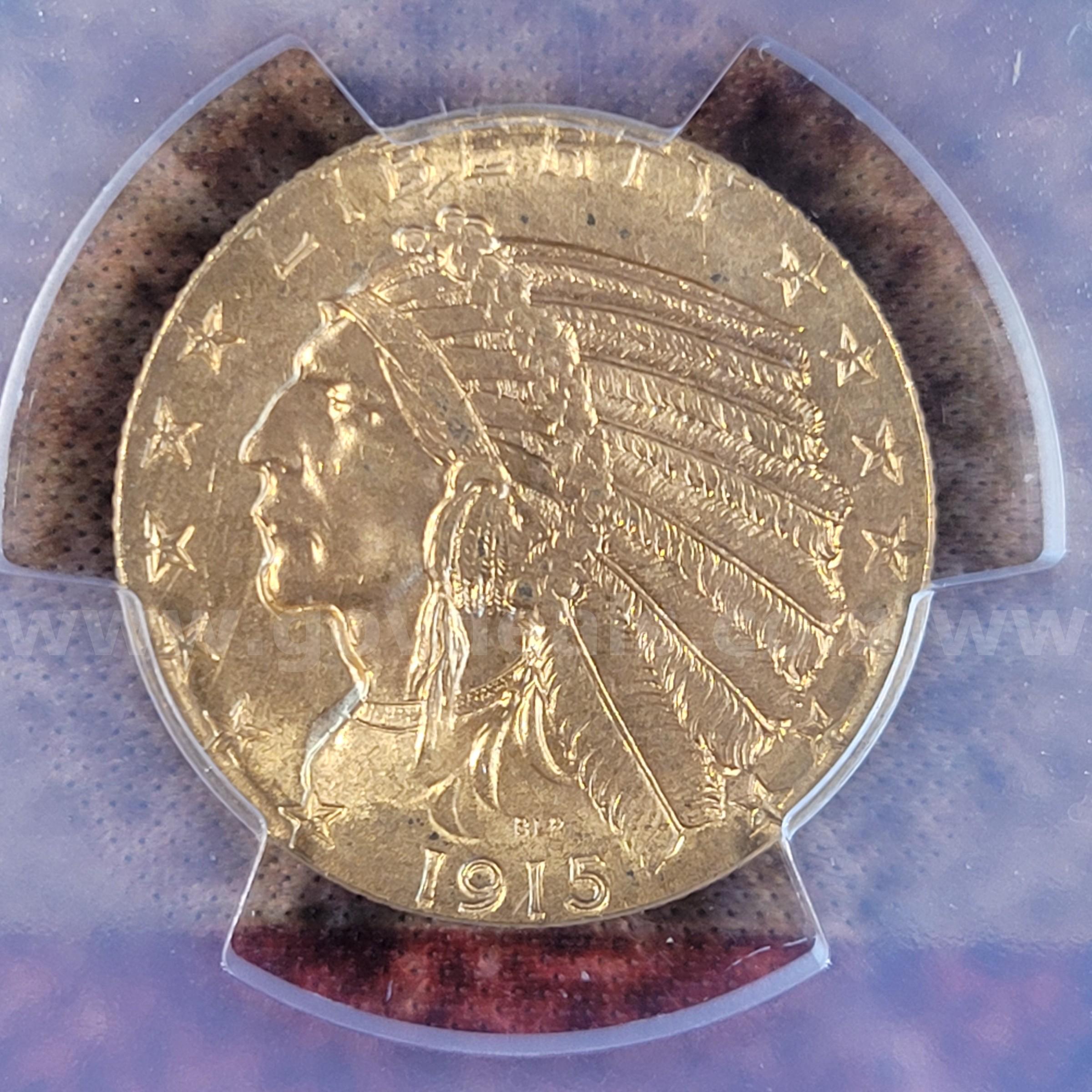 Beautiful 1915 CAC $5 Gold Half Eagle PCGS MS64   Government Surplus Auction - Photo #3