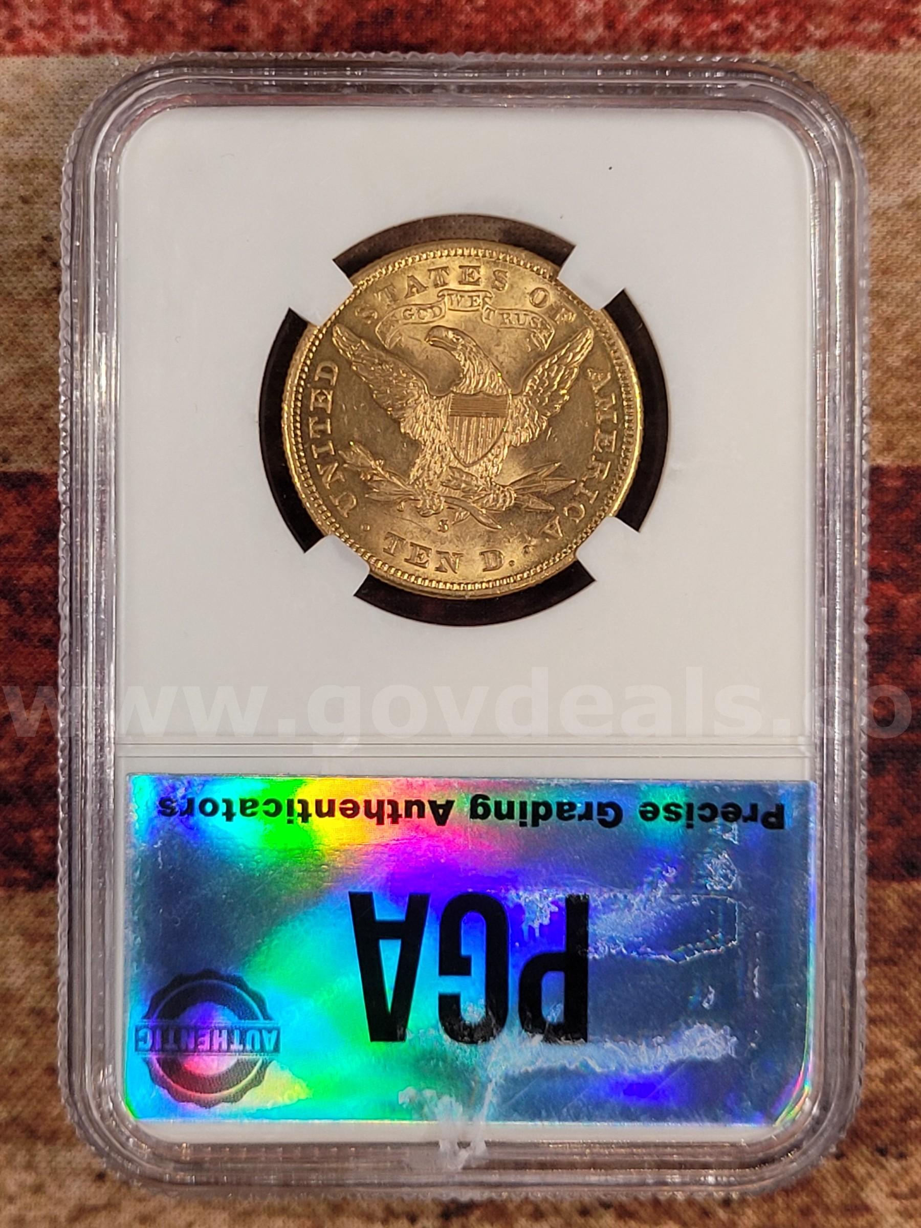 Beautiful 1880-S $10 Gold Eagle PGA MS63  1880 Government Surplus Auction - Photo #2