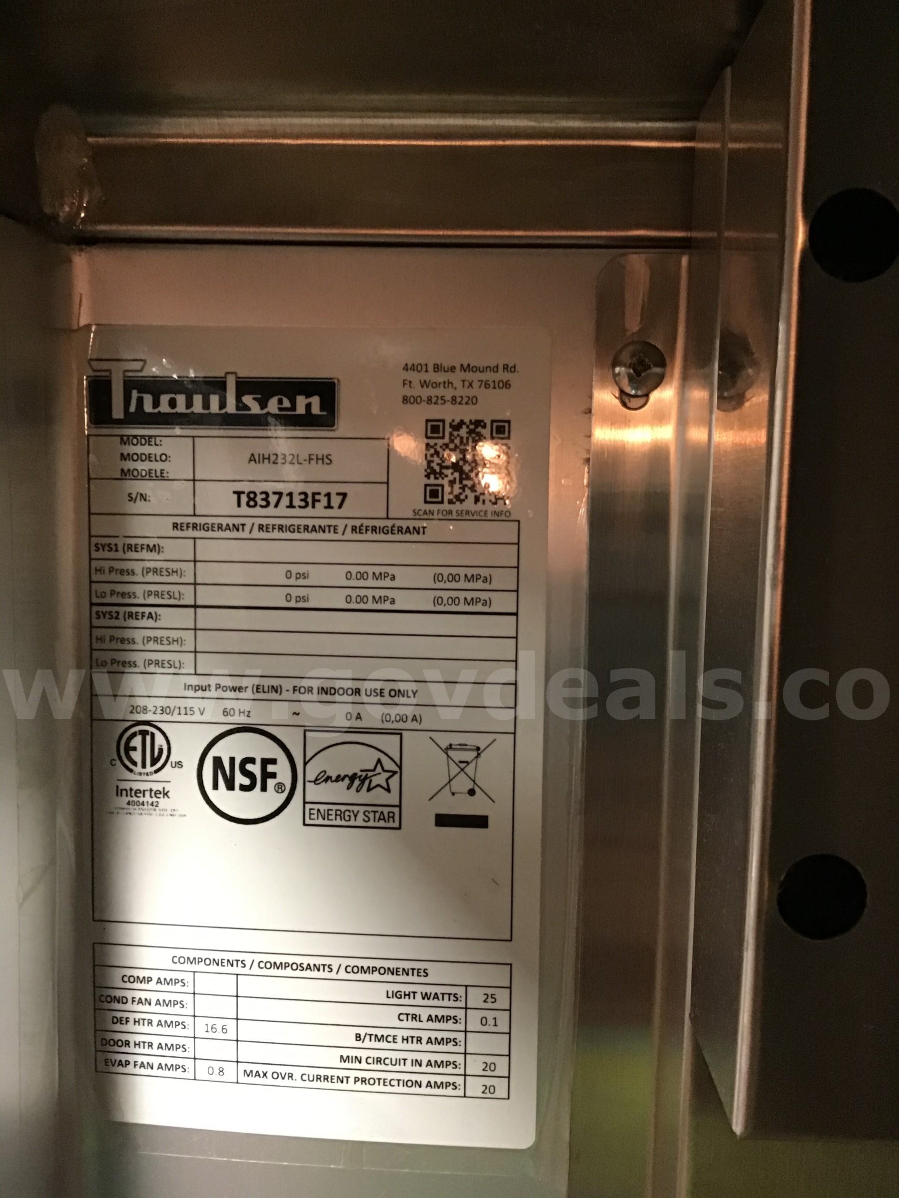 Traulsen  Heated Cabinet, Roll-Thru  AIH232L-FHS Government Surplus Auction - Photo #2
