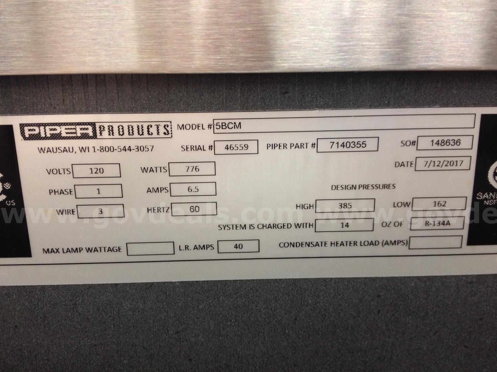 Salad Bar, Cold Only Piper 5BCMf Government Surplus Auction - Photo #2