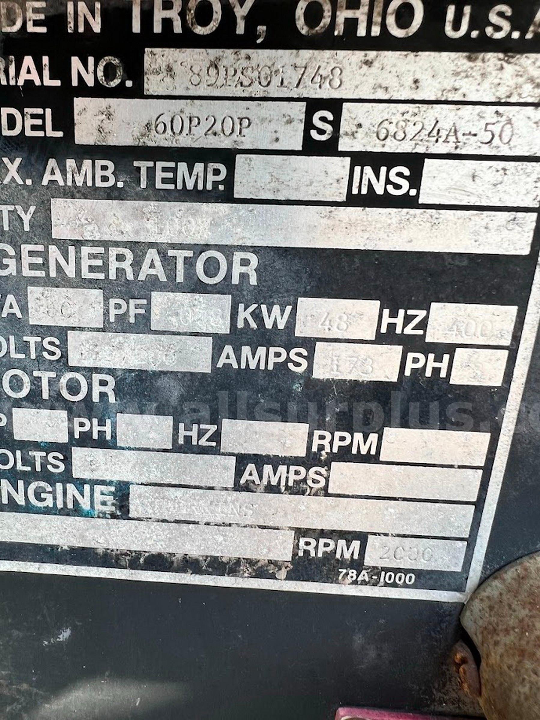 1989 Hobart  60P20P 60 KVA Diesel Power unit Hobart 60P20P Government Surplus Auction - Photo #4