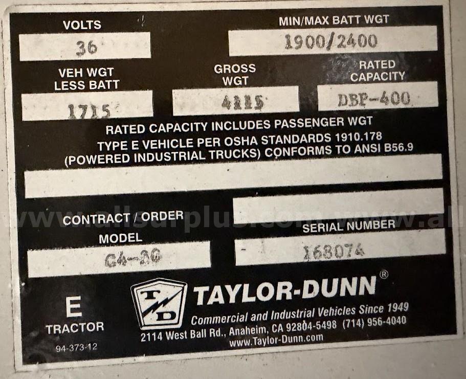 Taylor Dunn C420 36 Volt Tow Tractor Taylor Dunn C420 Government Surplus Auction - Photo #6