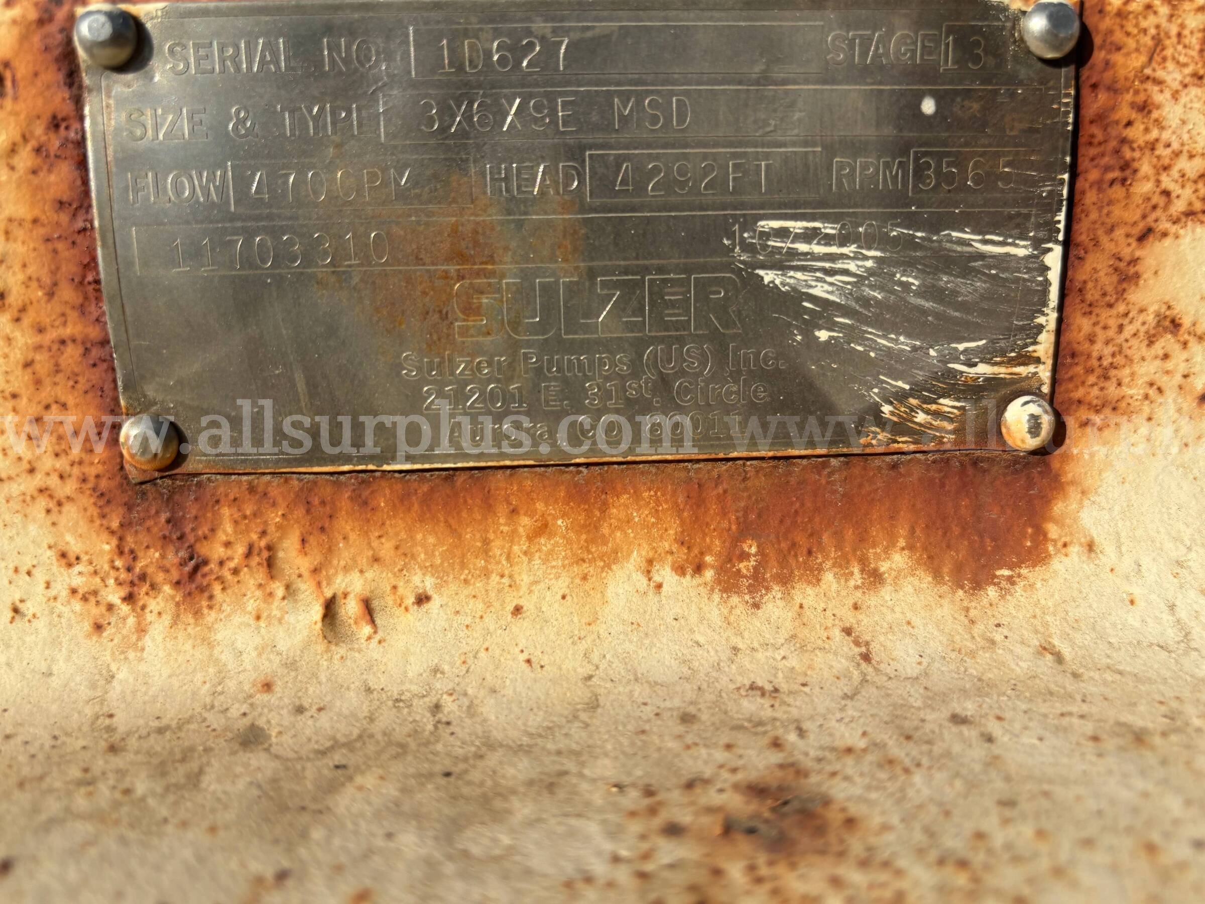 Pump, Sulzer, 13STG, 3X6X9E MSD, 4000PSI, Qty 1 Sulzer 4000PSI Government Surplus Auction - Photo #3