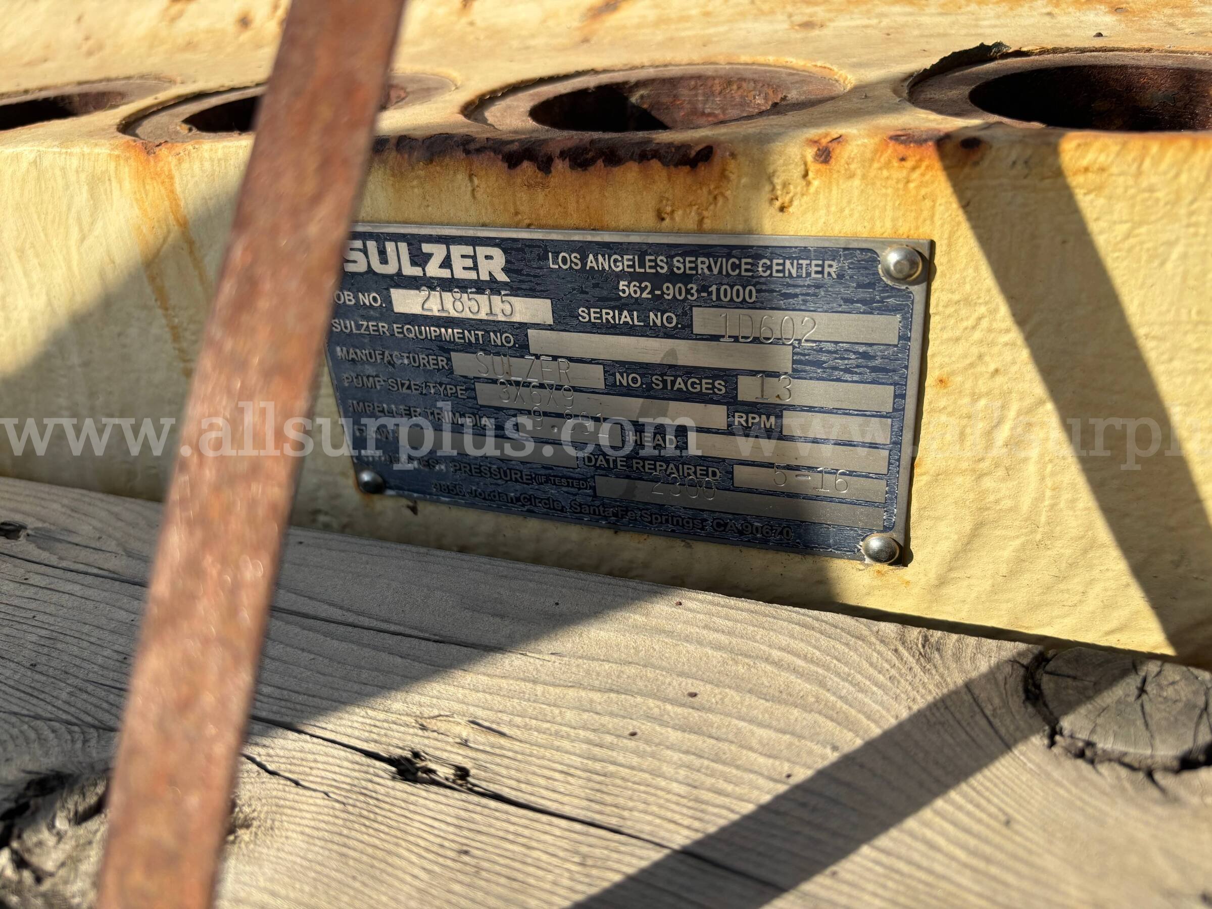 Pump, Sulzer, 13STG, 3X6X9, 2300PSI, Qty 1 Sulzer 2300PSI Government Surplus Auction - Photo #4