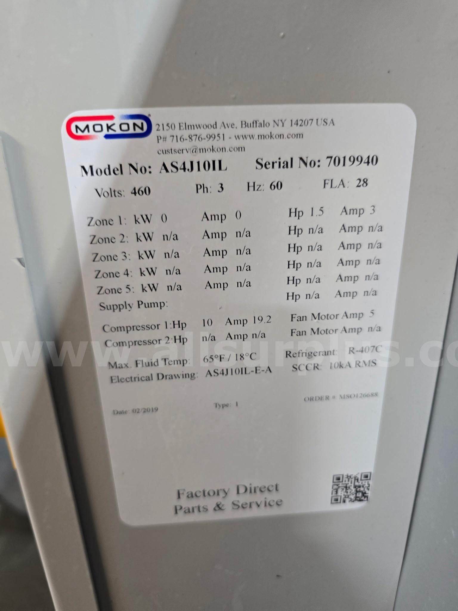Mokon mdl. ASJ10IL 10-ton industrial air-cooled portable chiller Mokon ASJ10IL Government Surplus Auction - Photo #2