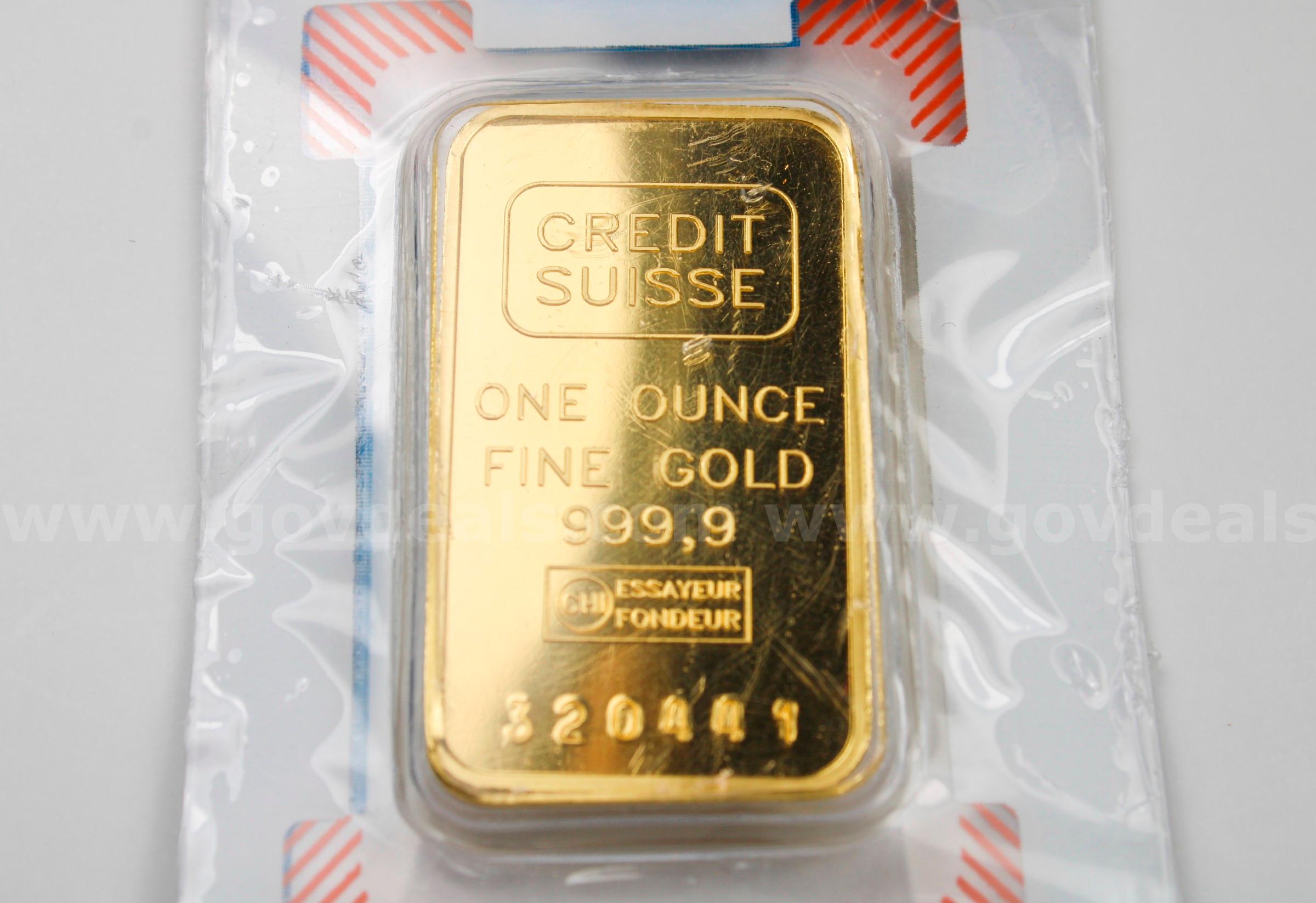 Credit Suisse One Ounce Gold 999.9 Fine Bar in Original Holder  999 Government Surplus Auction - Photo #2