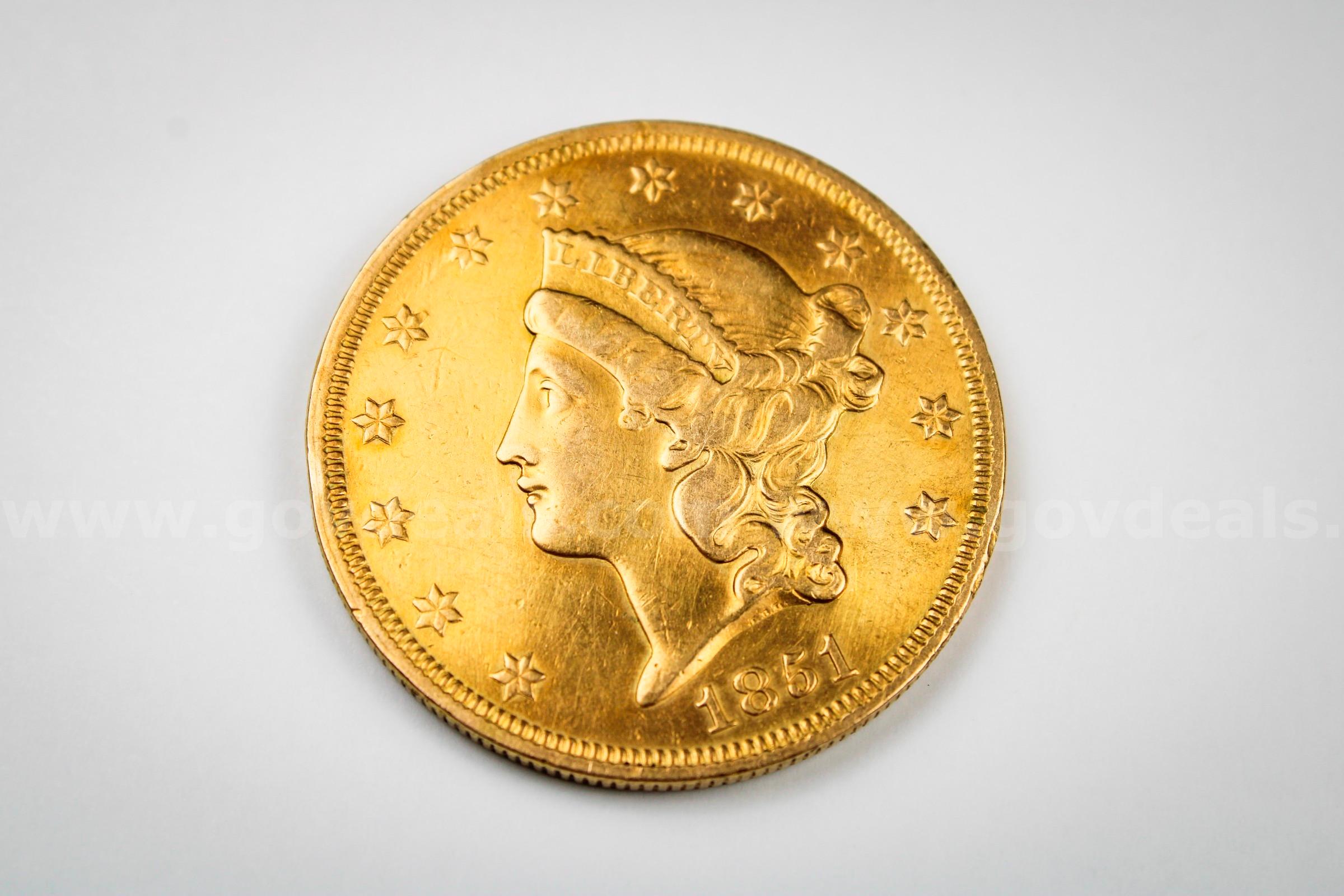 U.S. Double Eagle Twenty Dollar 1851 Gold Piece