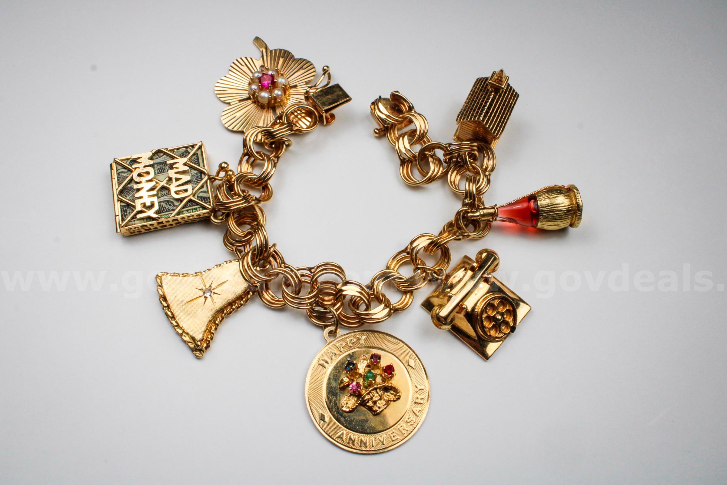 Gold Charm Bracelet and Charms