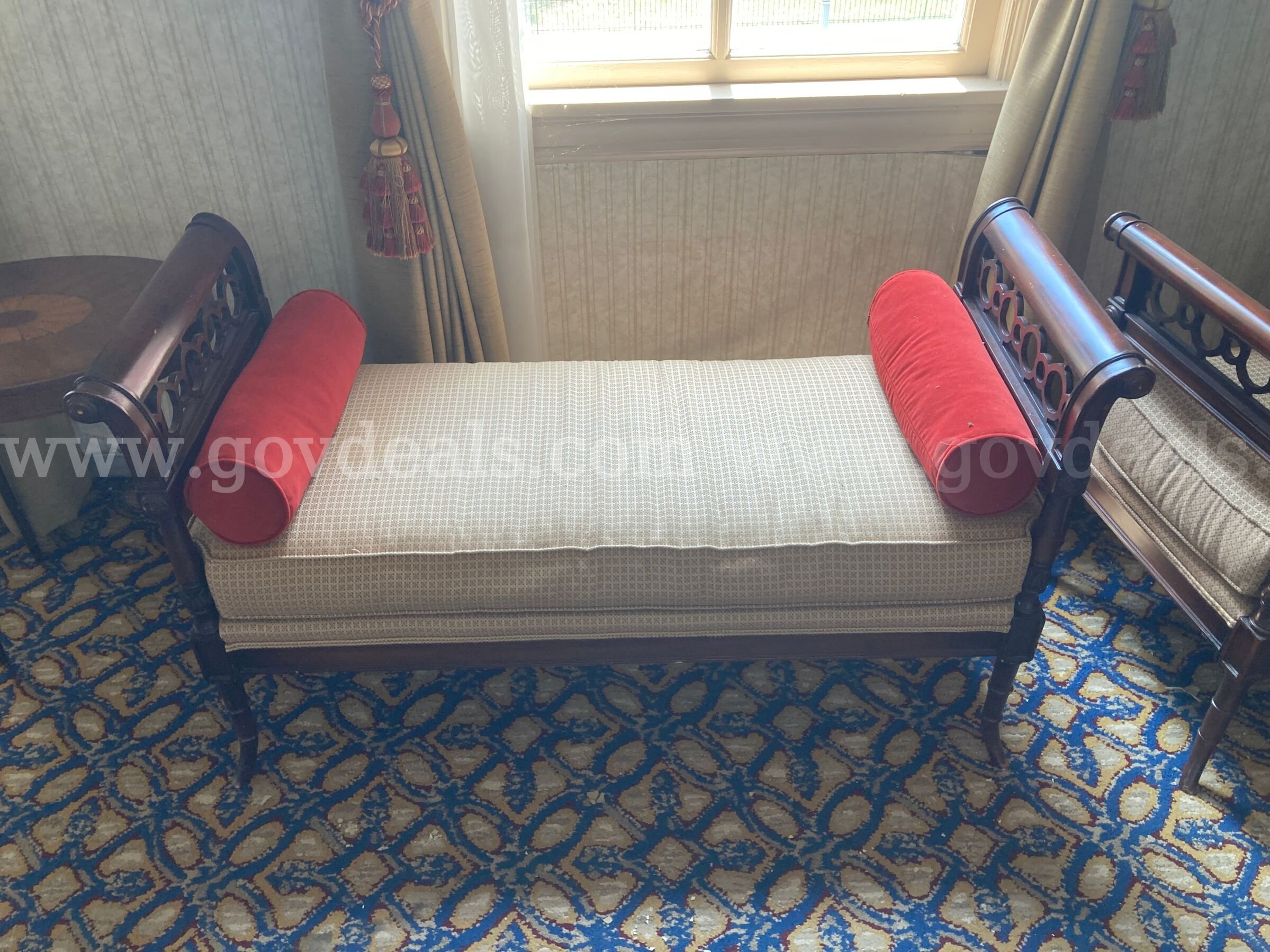 Lot of banquet hall furniture - settees, padded chairs, end tables   Government Surplus Auction - Photo #2
