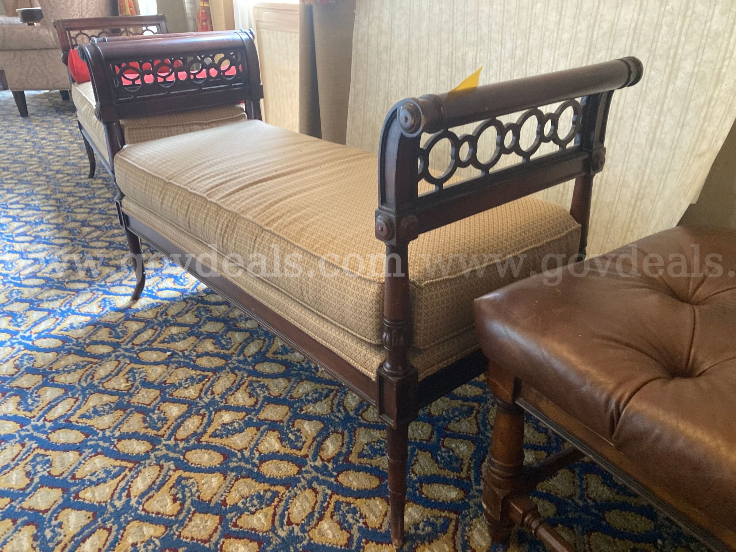 Lot of banquet hall furniture - settees, padded chairs, end tables   Government Surplus Auction - Photo #4