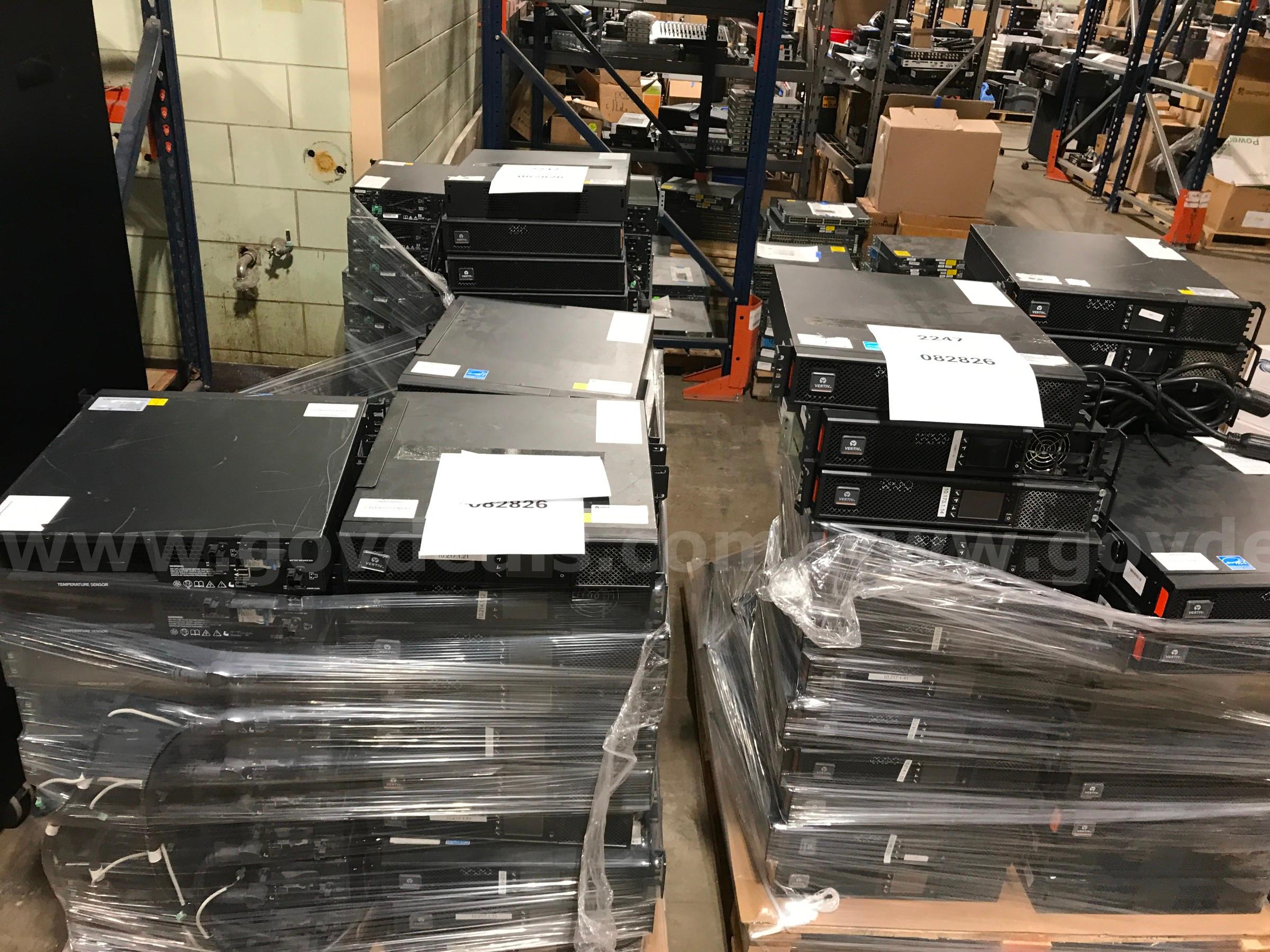 MIXED LOT OF APPROX. 96 VERTIV/LIEBERT UPS GXT5-EBC48VRT2U/ GXT5-3KL630RT2UXL/ GXT5-3000LVRT2UXL /GXT5-2000LVRT2UXL