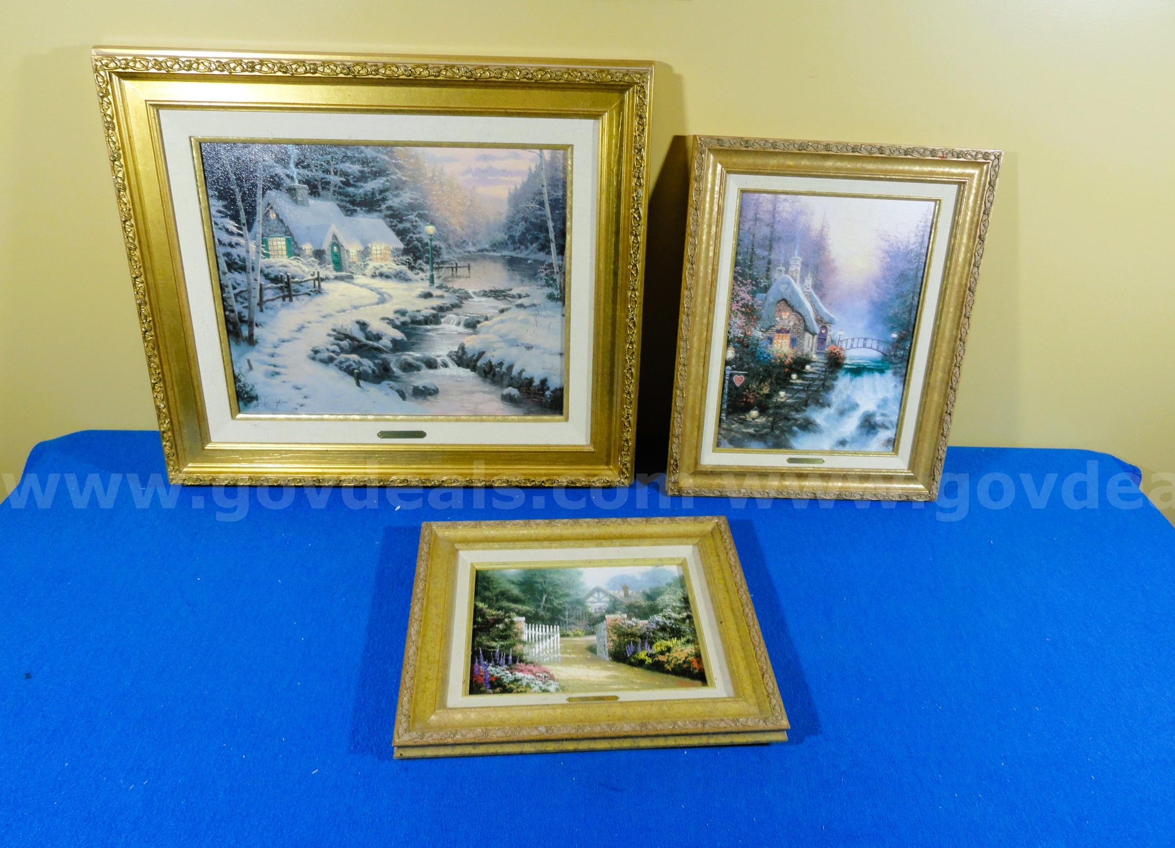 Lot of 3 Thomas Kinkade Framed Artworks with Certificates of Authenticity (COAs)   Government Surplus Auction - Primary Photo