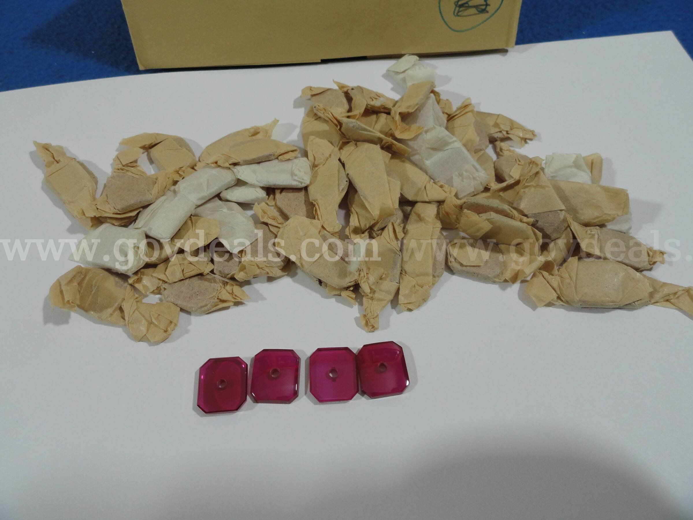 Lot of 63 Vintage 14x12mm Octagon Ruby Stones with 2mm Holes (1974 Stock)   Government Surplus Auction - Photo #3