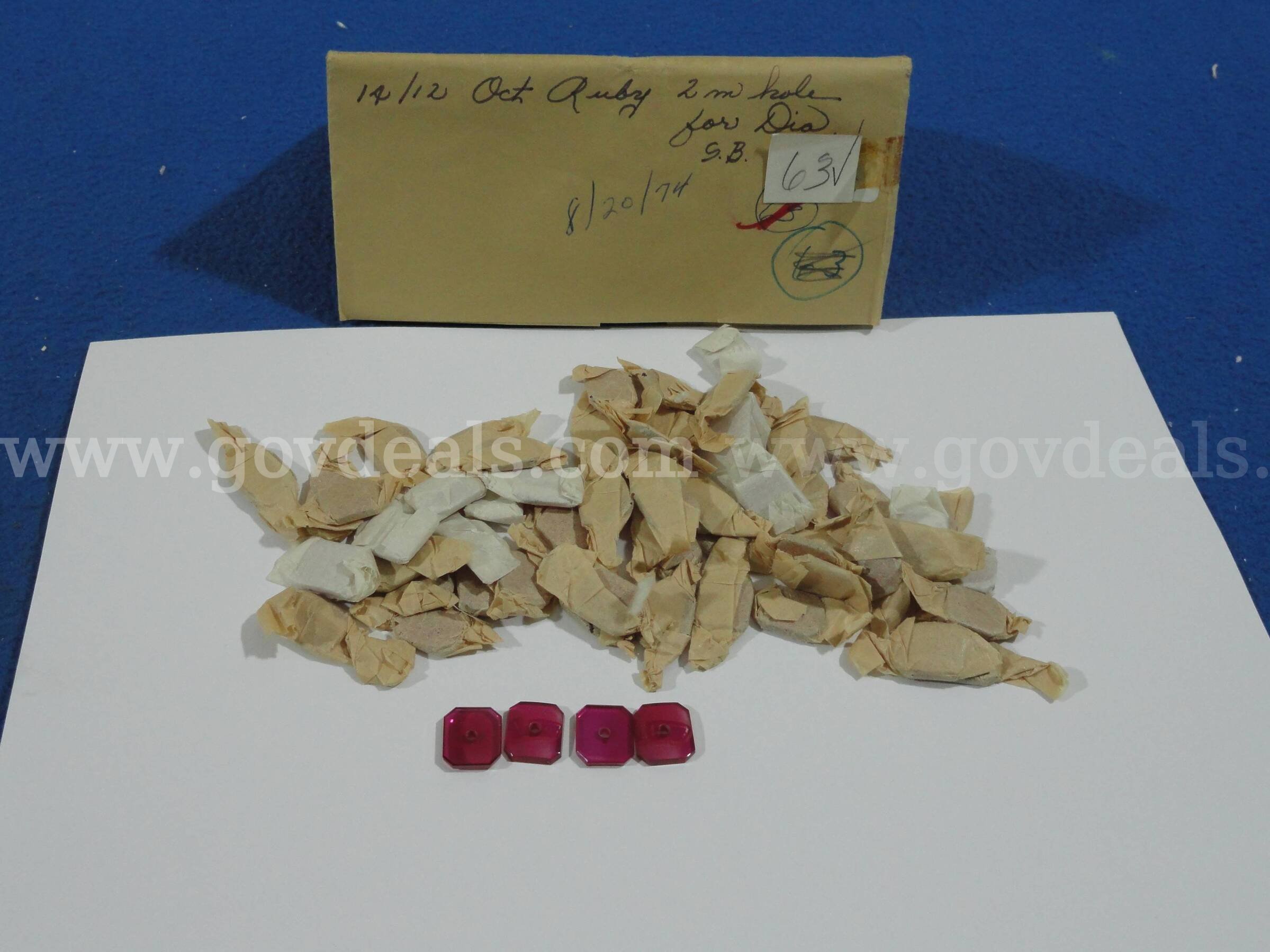 Lot of 63 Vintage 14x12mm Octagon Ruby Stones with 2mm Holes (1974 Stock)   Government Surplus Auction - Photo #6
