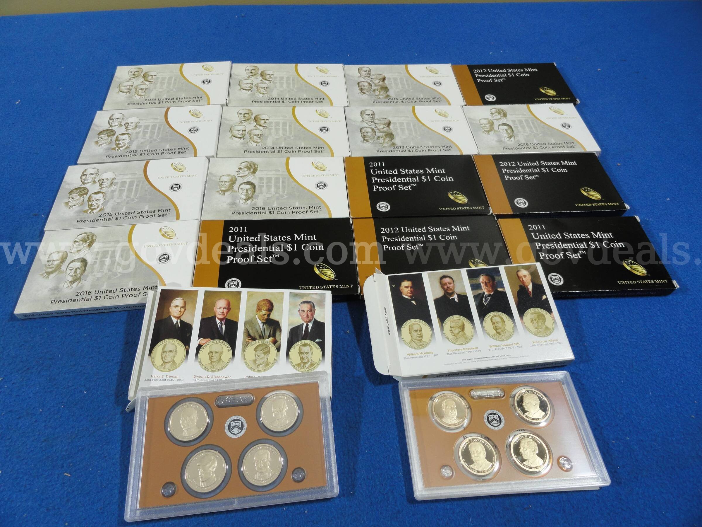 US Mint Presidential $1 Coin Proof Sets Lot – 2011-2016 Multiple Years Original Boxes & Packaging   Government Surplus Auction - Primary Photo