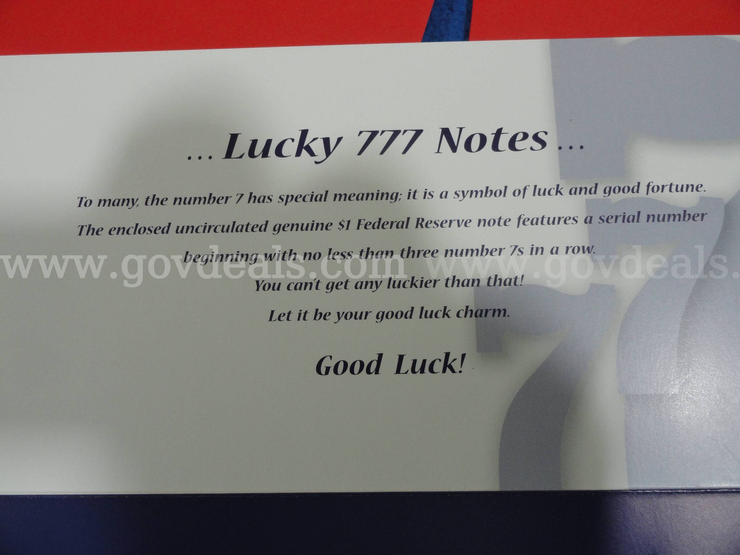 Lot of 7 - $1 Lucky 777 Dollar Notes - Uncirculated - Perfect Gift  777 Government Surplus Auction - Photo #4