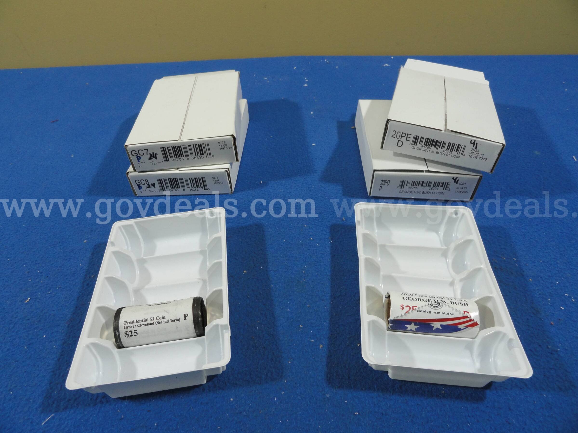 US Mint Presidential $1 Coin Boxes – Grover Cleveland 2nd Term & G.H.W. Bush (P & D) $100 Face  100 Government Surplus Auction - Primary Photo