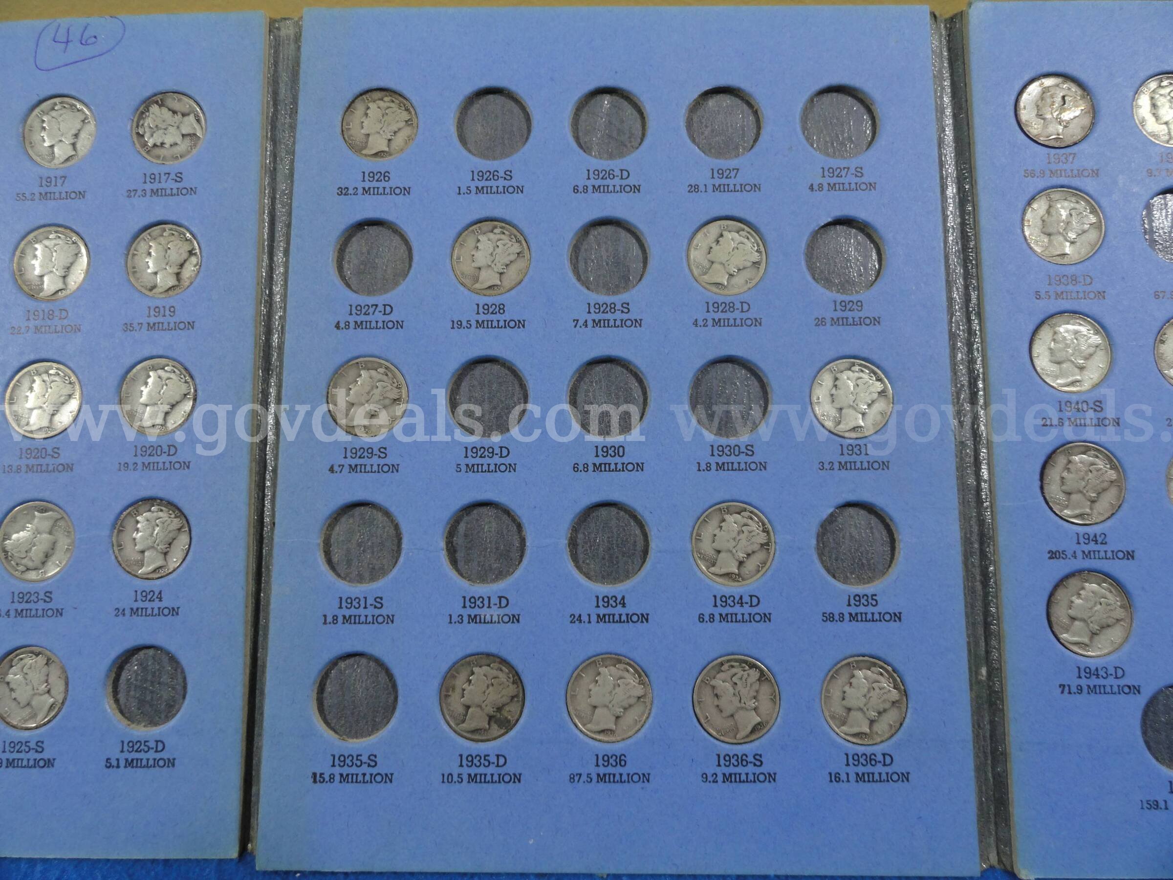 Lot of 46 Silver Mercury Dime Collection 1916-1945 in Original Whitman Album Mercury  Government Surplus Auction - Photo #3